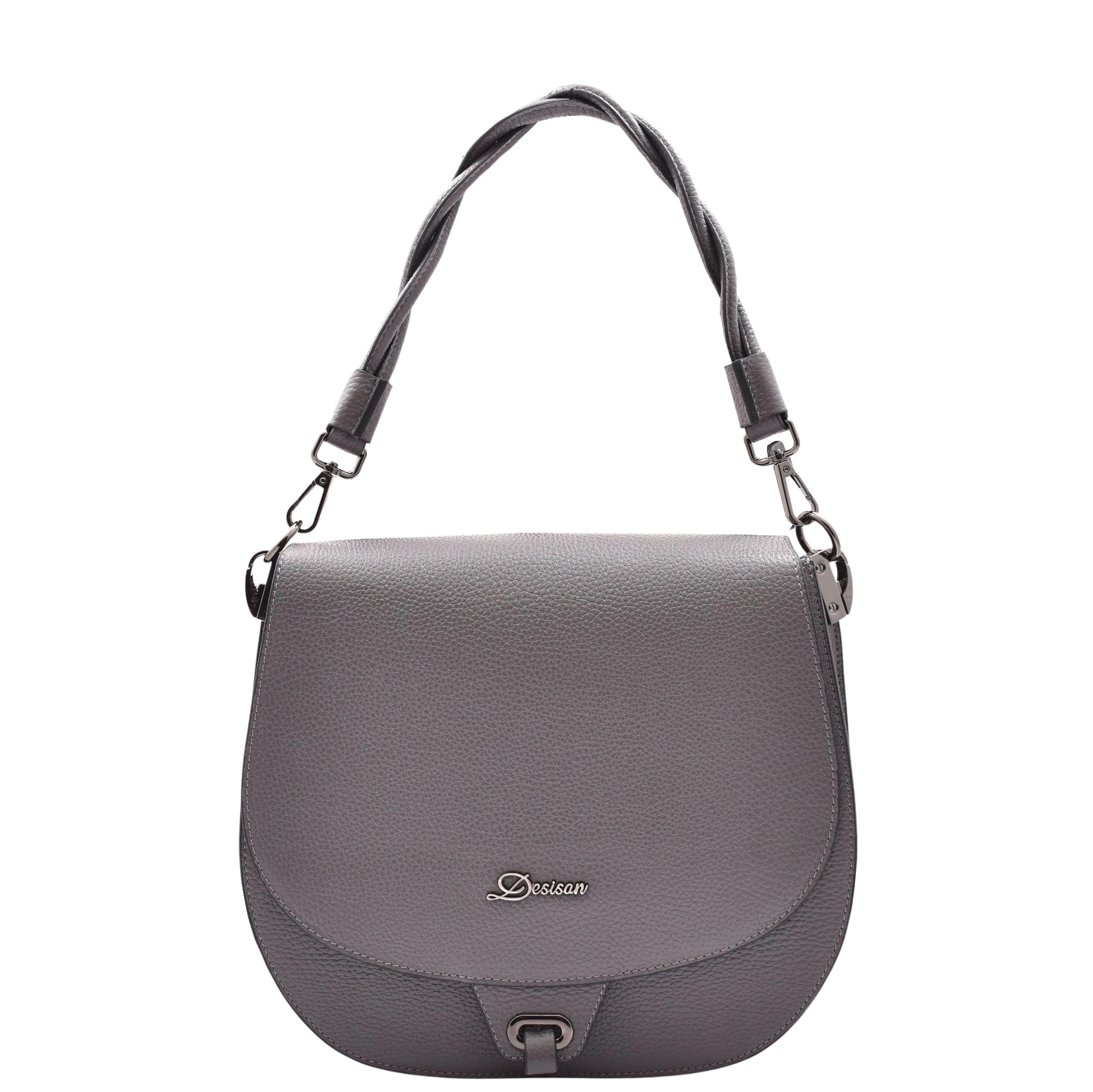 DR581 Women's Real Leather Twist Handle Shoulder Bag Grey