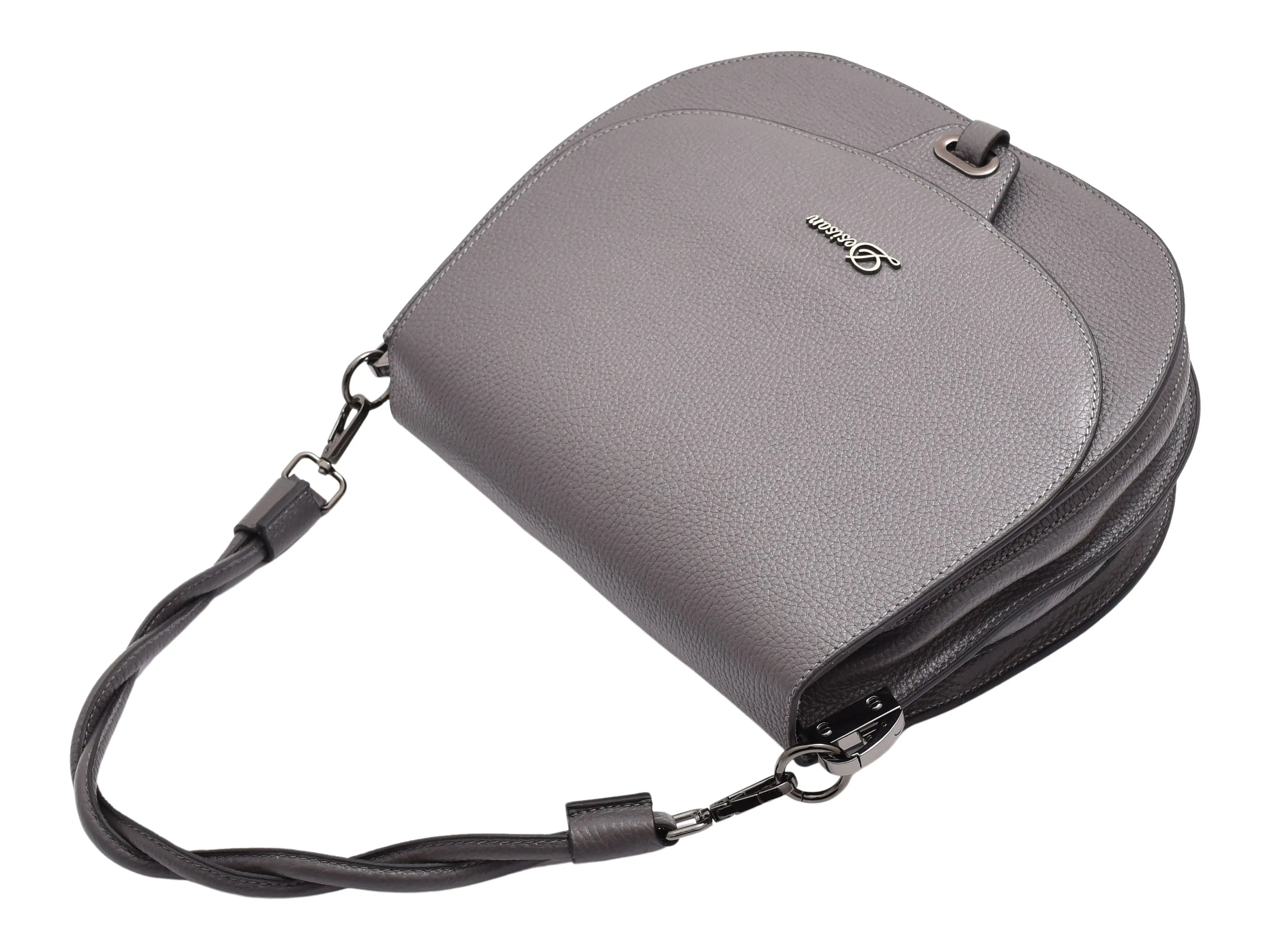 DR581 Women's Real Leather Twist Handle Shoulder Bag Grey