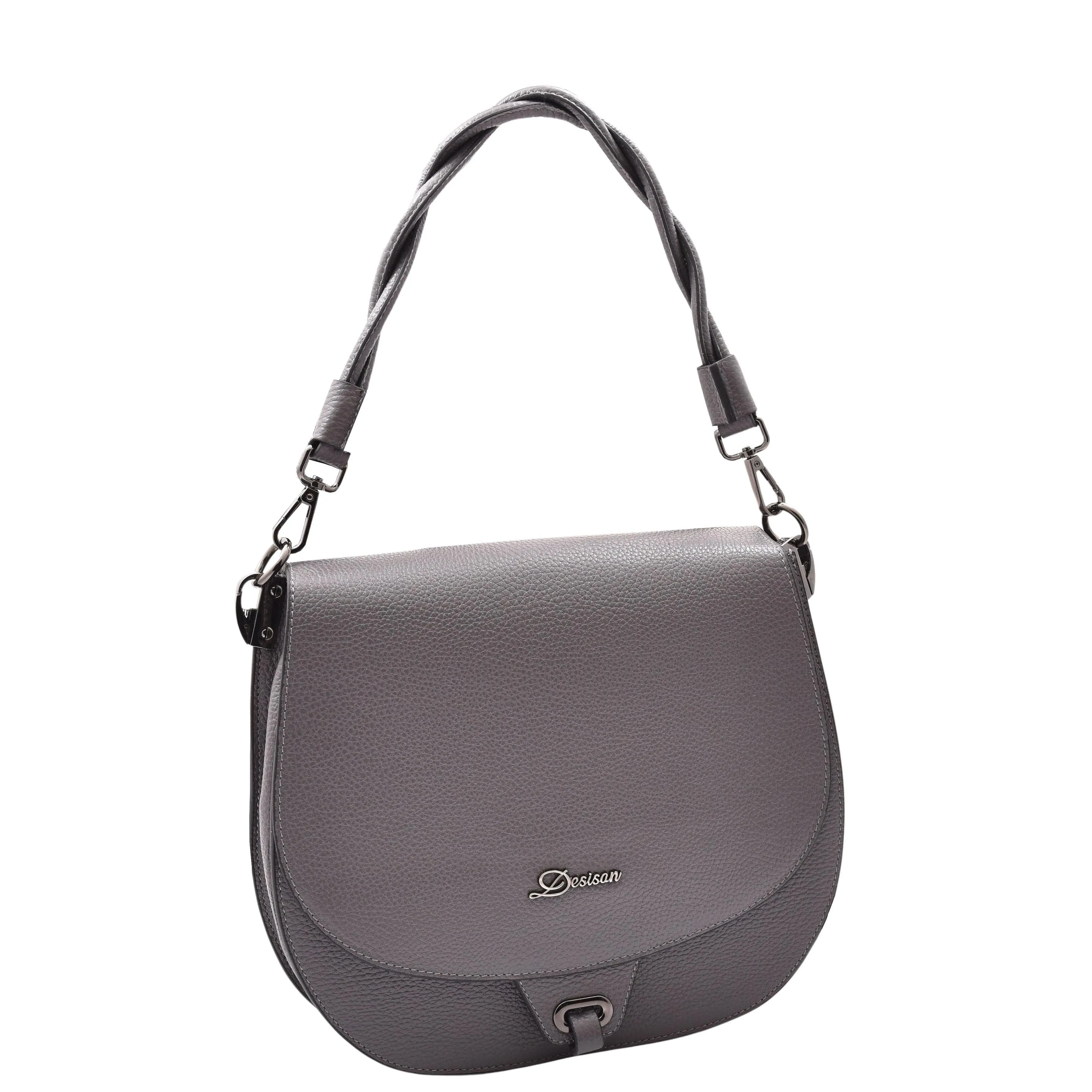 DR581 Women's Real Leather Twist Handle Shoulder Bag Grey