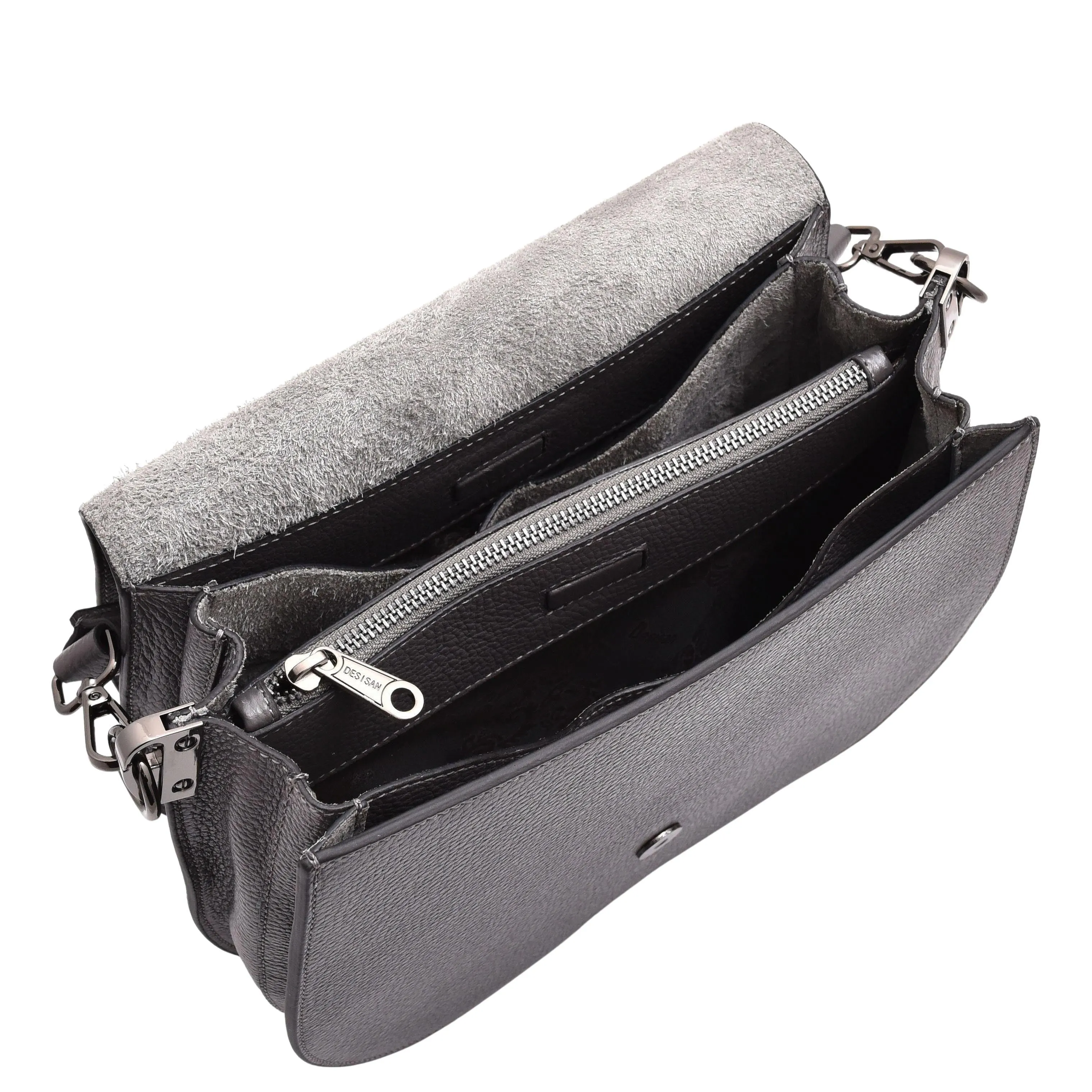 DR581 Women's Real Leather Twist Handle Shoulder Bag Grey