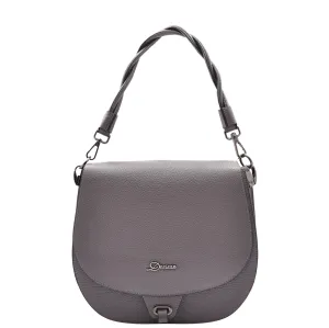 DR581 Women's Real Leather Twist Handle Shoulder Bag Grey