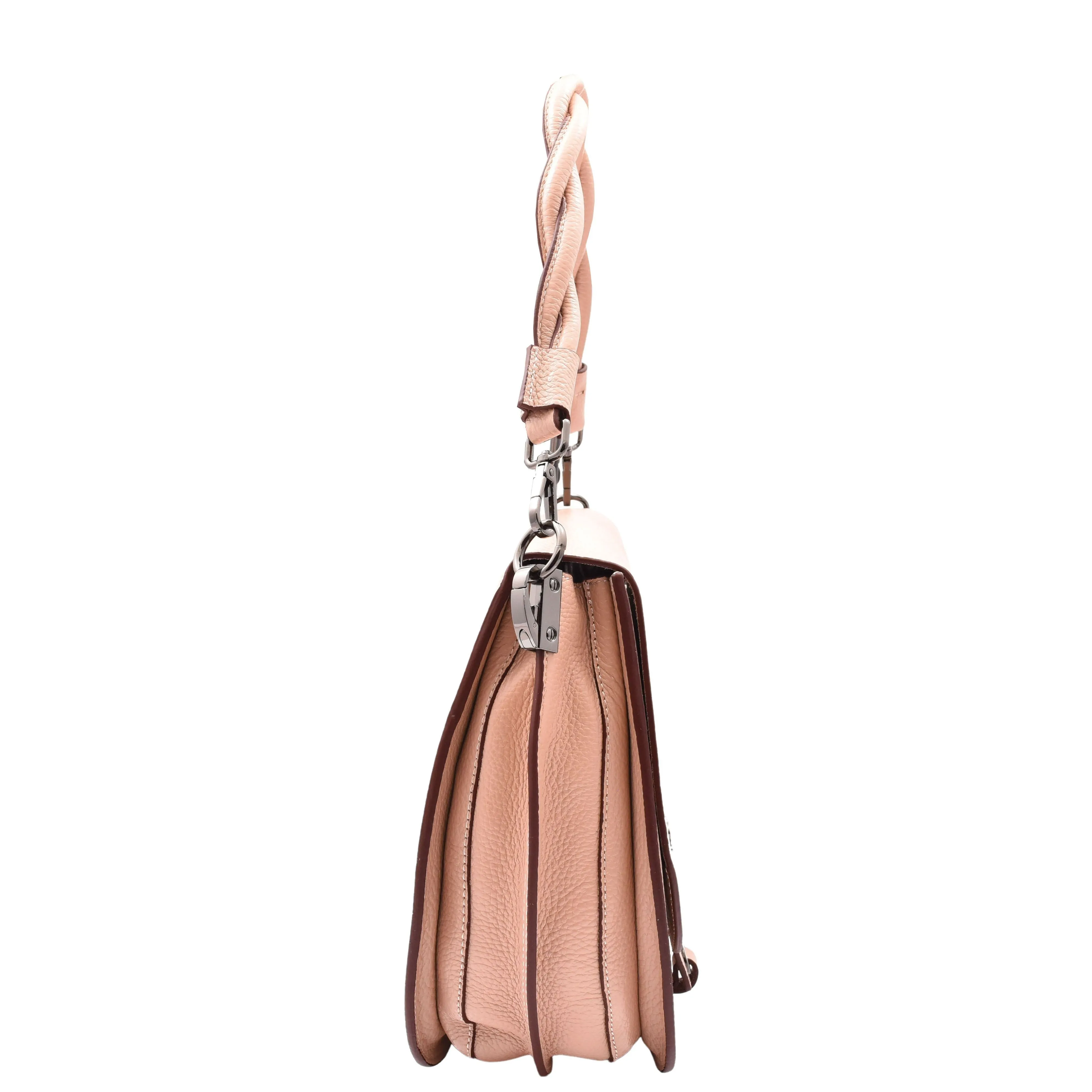 DR581 Women's Real Leather Twist Handle Shoulder Bag Rose
