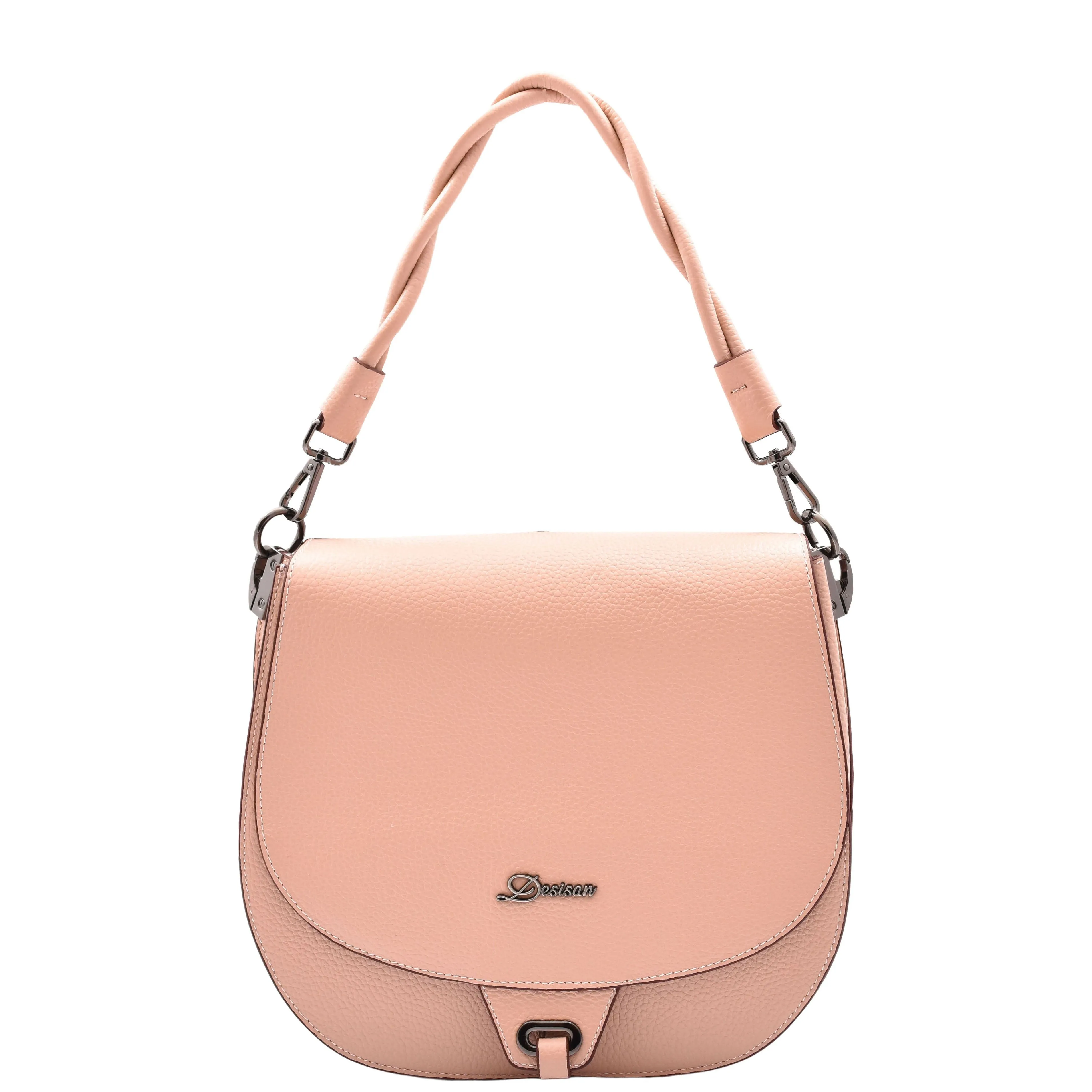 DR581 Women's Real Leather Twist Handle Shoulder Bag Rose