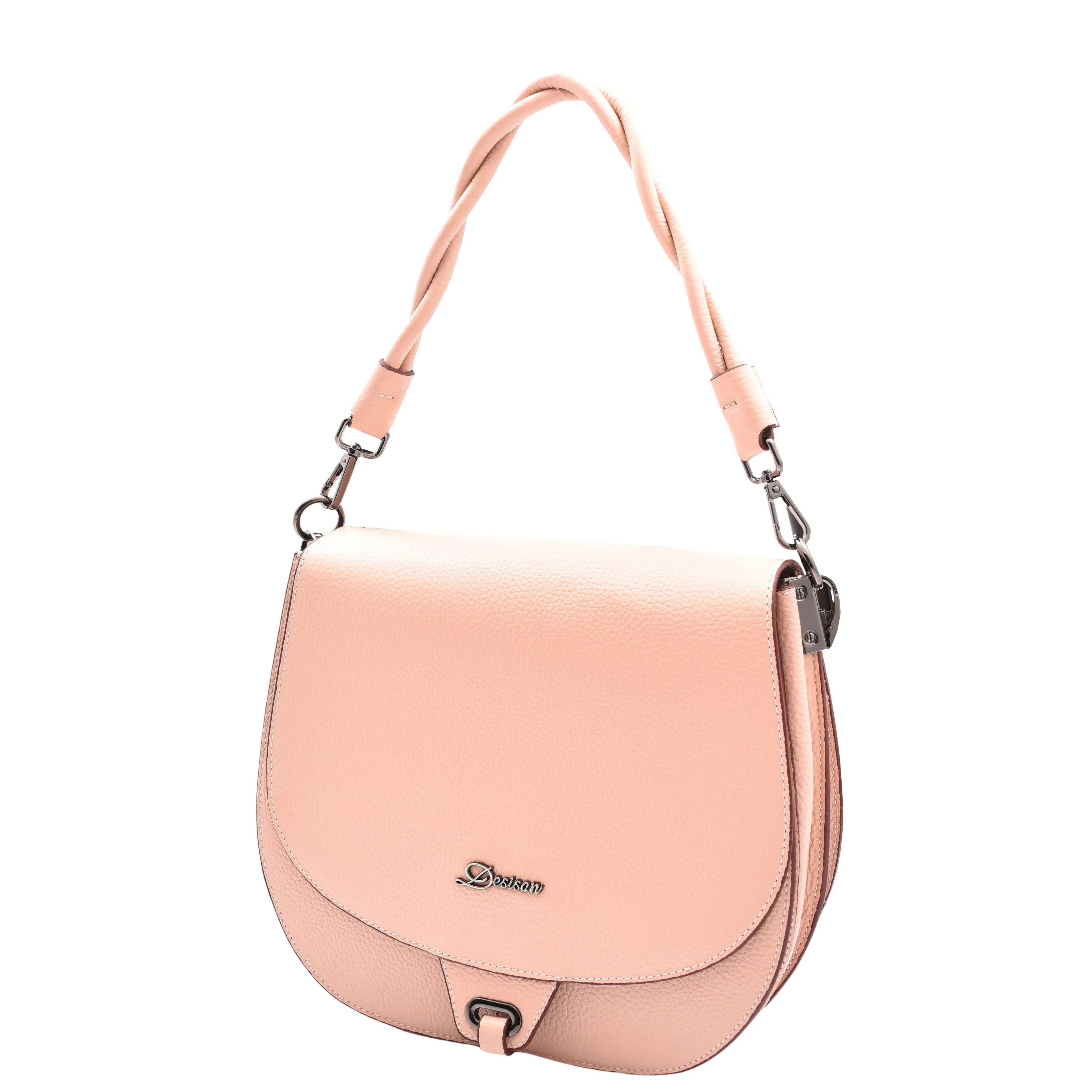 DR581 Women's Real Leather Twist Handle Shoulder Bag Rose