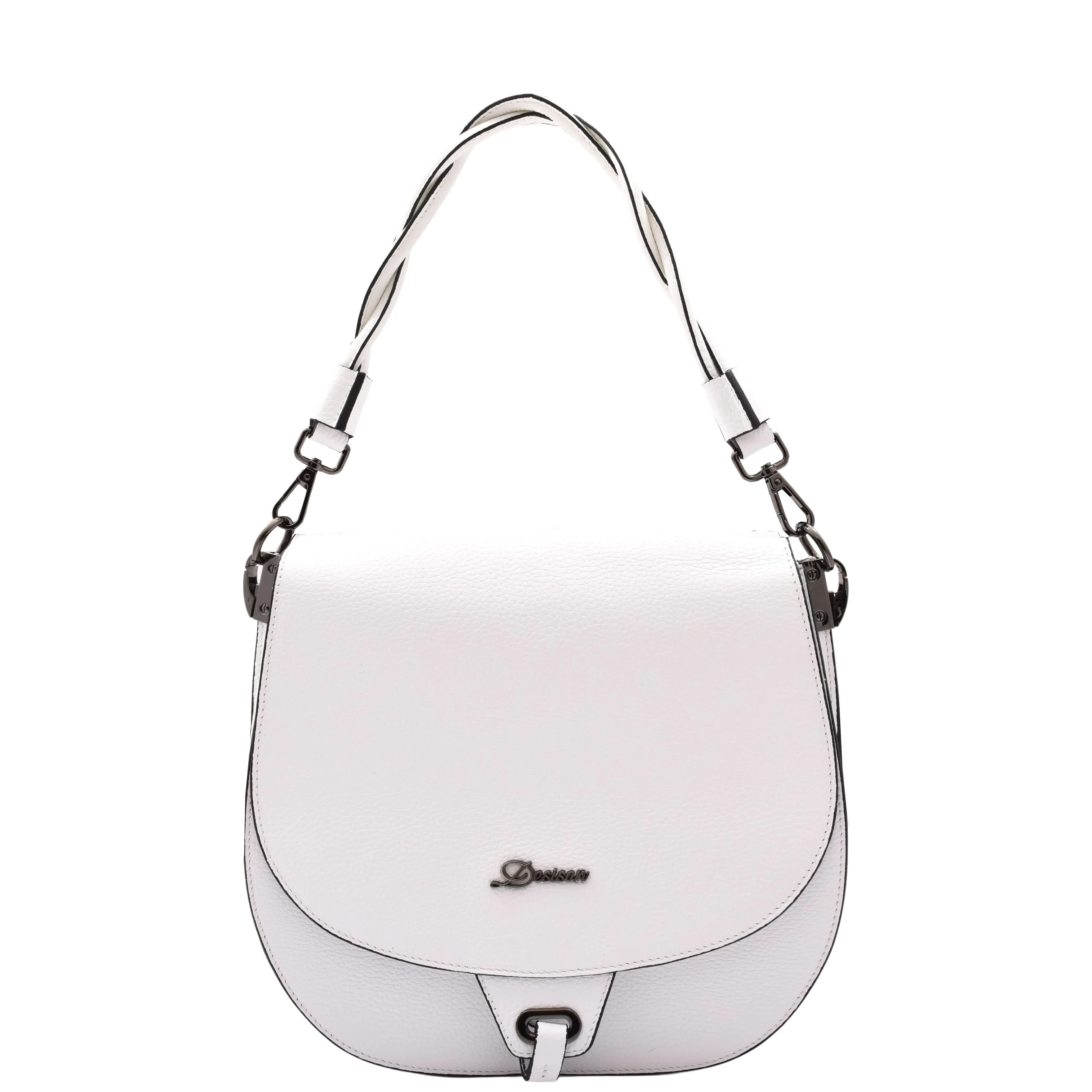 DR581 Women's Real Leather Twist Handle Shoulder Bag White