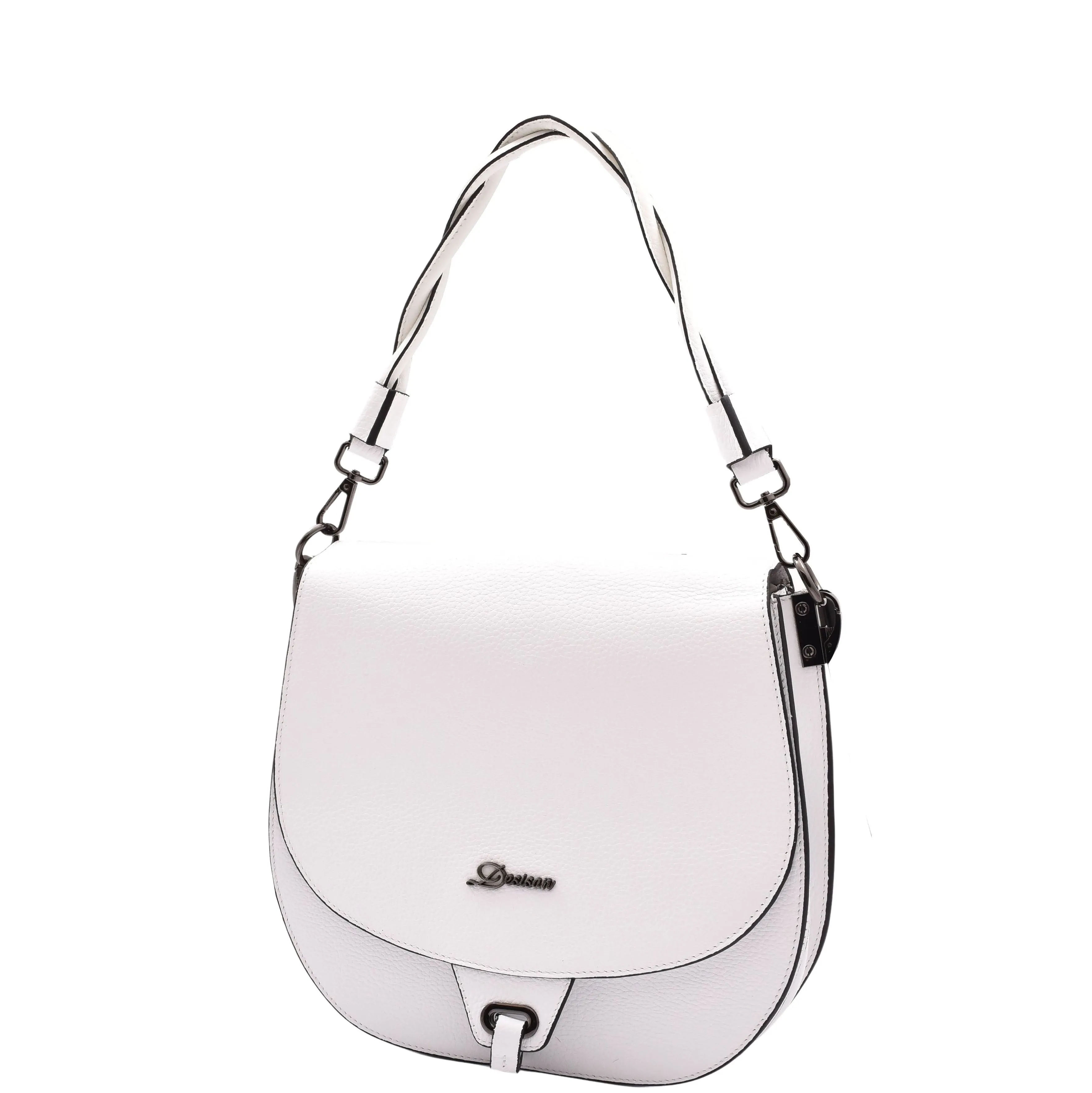 DR581 Women's Real Leather Twist Handle Shoulder Bag White