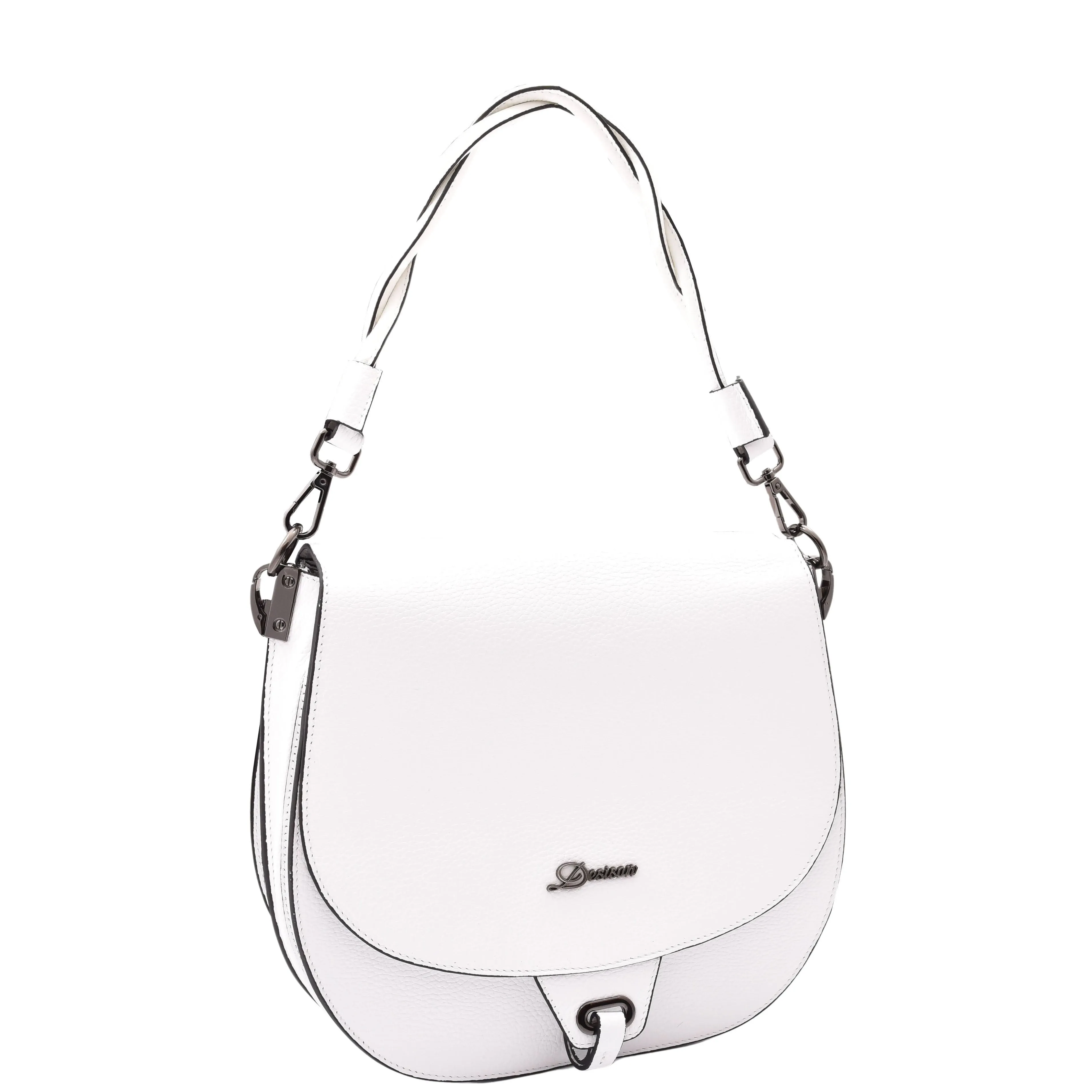 DR581 Women's Real Leather Twist Handle Shoulder Bag White