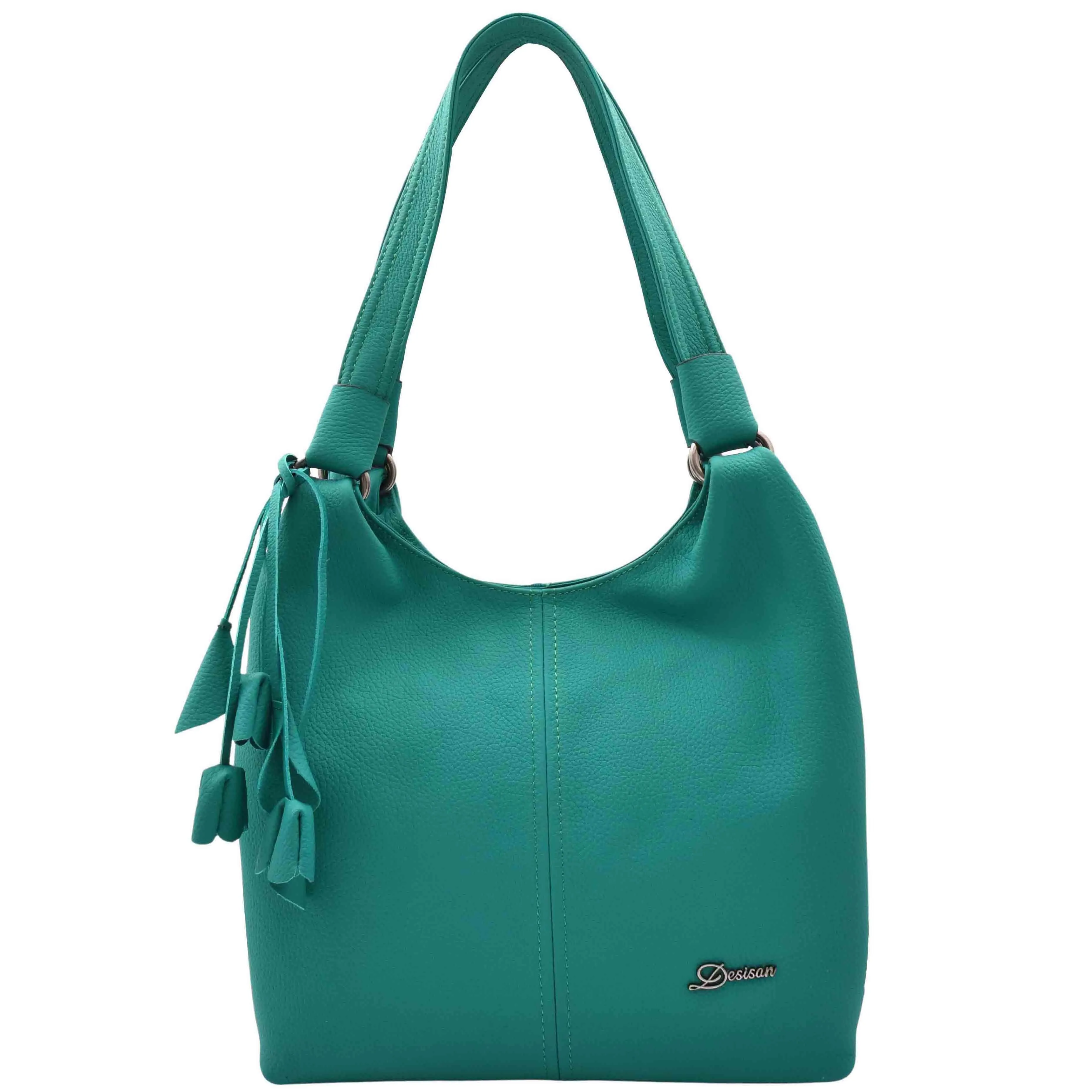 DR583 Women's Large Leather Hobo Bag With Zip Opening Green