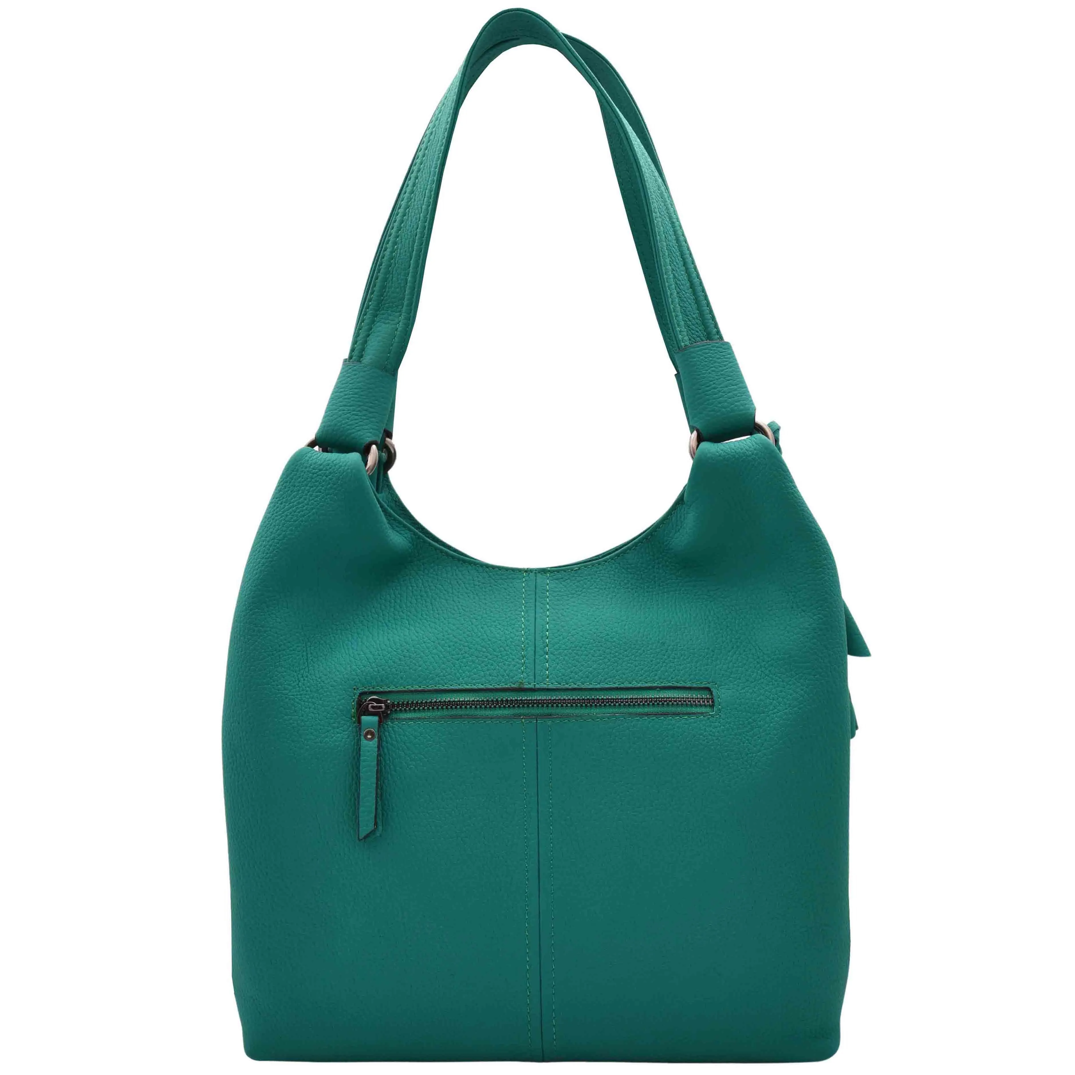 DR583 Women's Large Leather Hobo Bag With Zip Opening Green