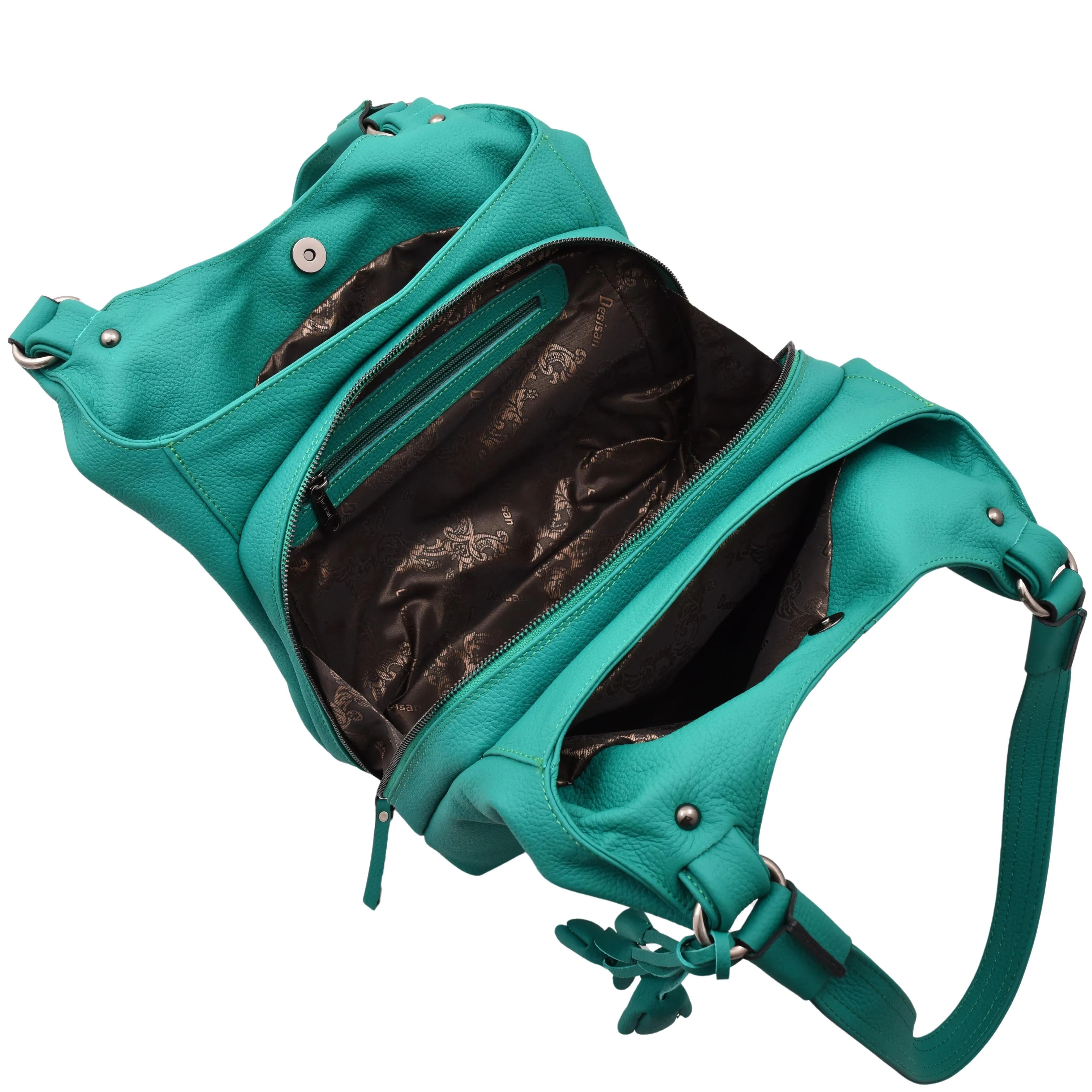 DR583 Women's Large Leather Hobo Bag With Zip Opening Green