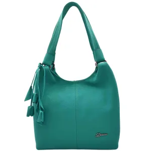 DR583 Women's Large Leather Hobo Bag With Zip Opening Green