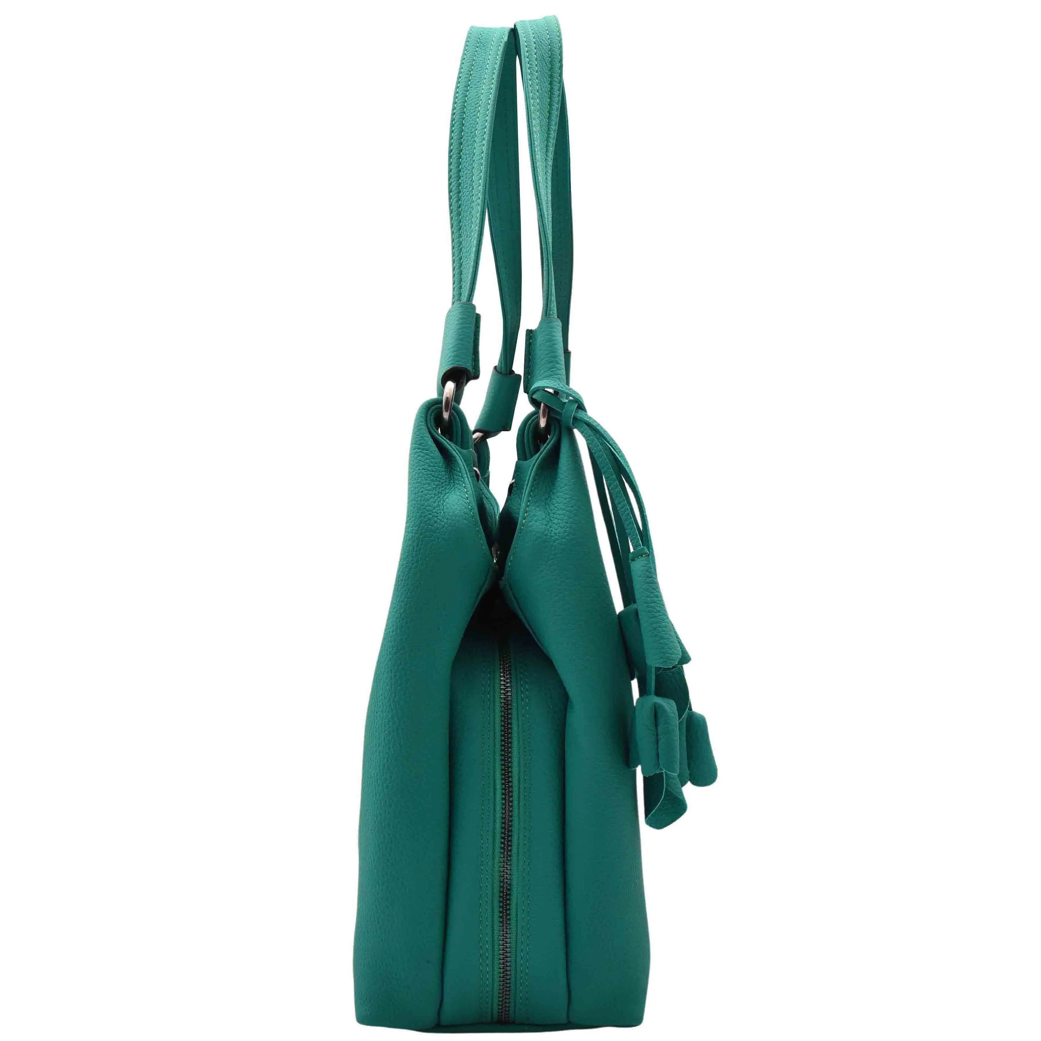 DR583 Women's Large Leather Hobo Bag With Zip Opening Green