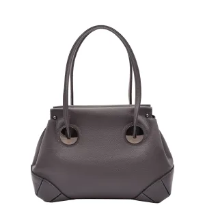 DR584 Women's Medium Tote Zip Shoulder Bag Leather Handbag Grey