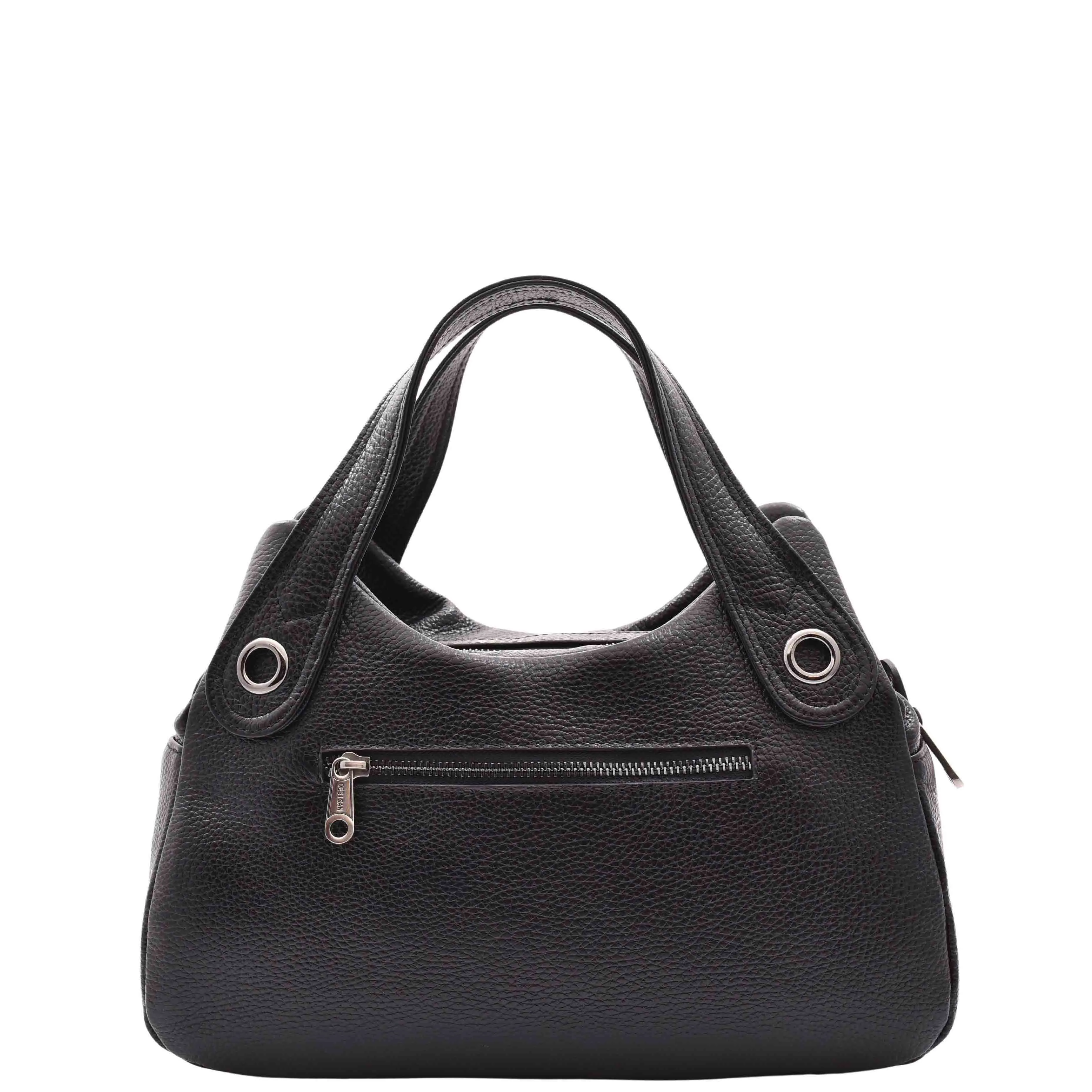 DR587 Women's Small Handbag Textured Leather Shoulder Bag Black