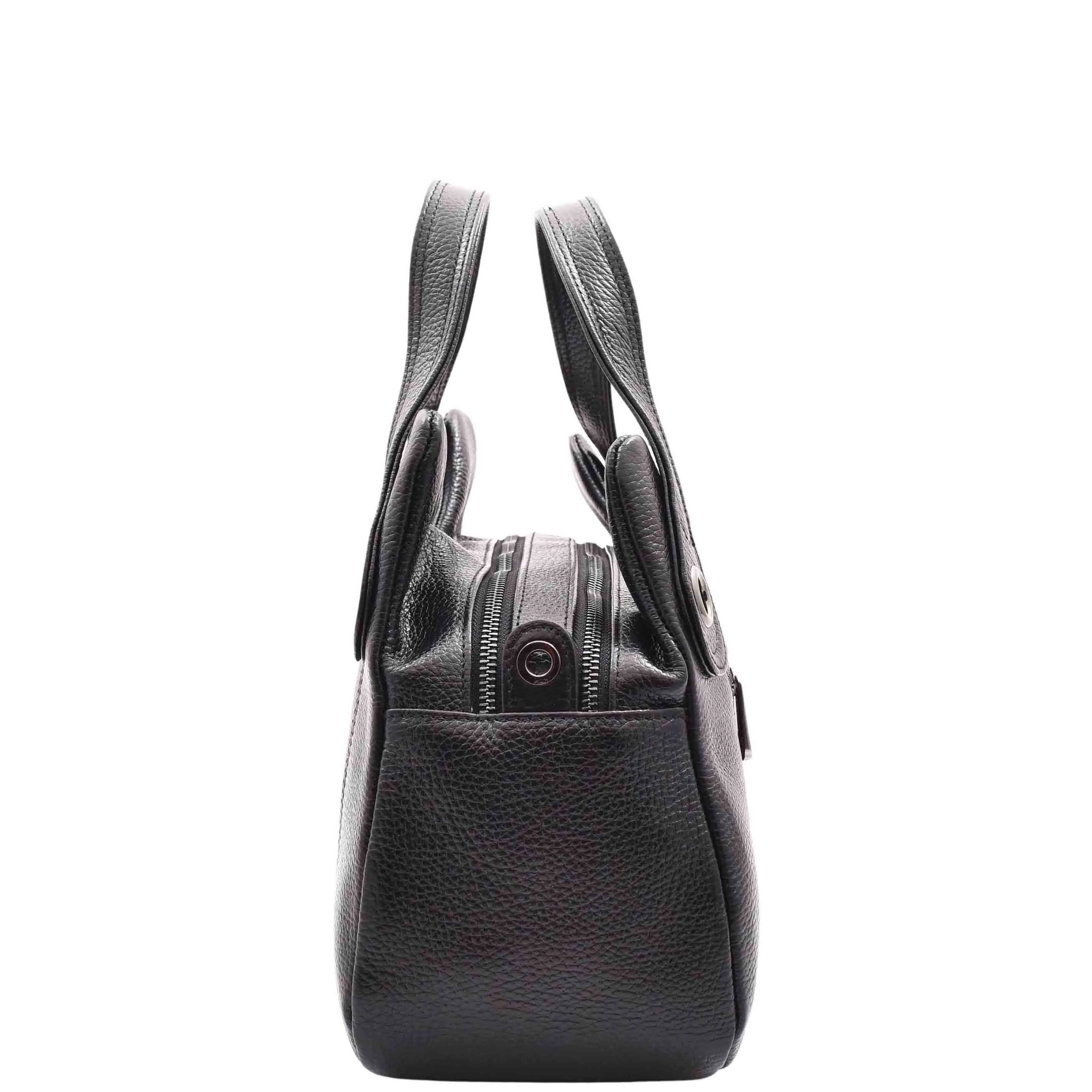 DR587 Women's Small Handbag Textured Leather Shoulder Bag Black