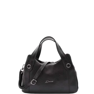 DR587 Women's Small Handbag Textured Leather Shoulder Bag Black