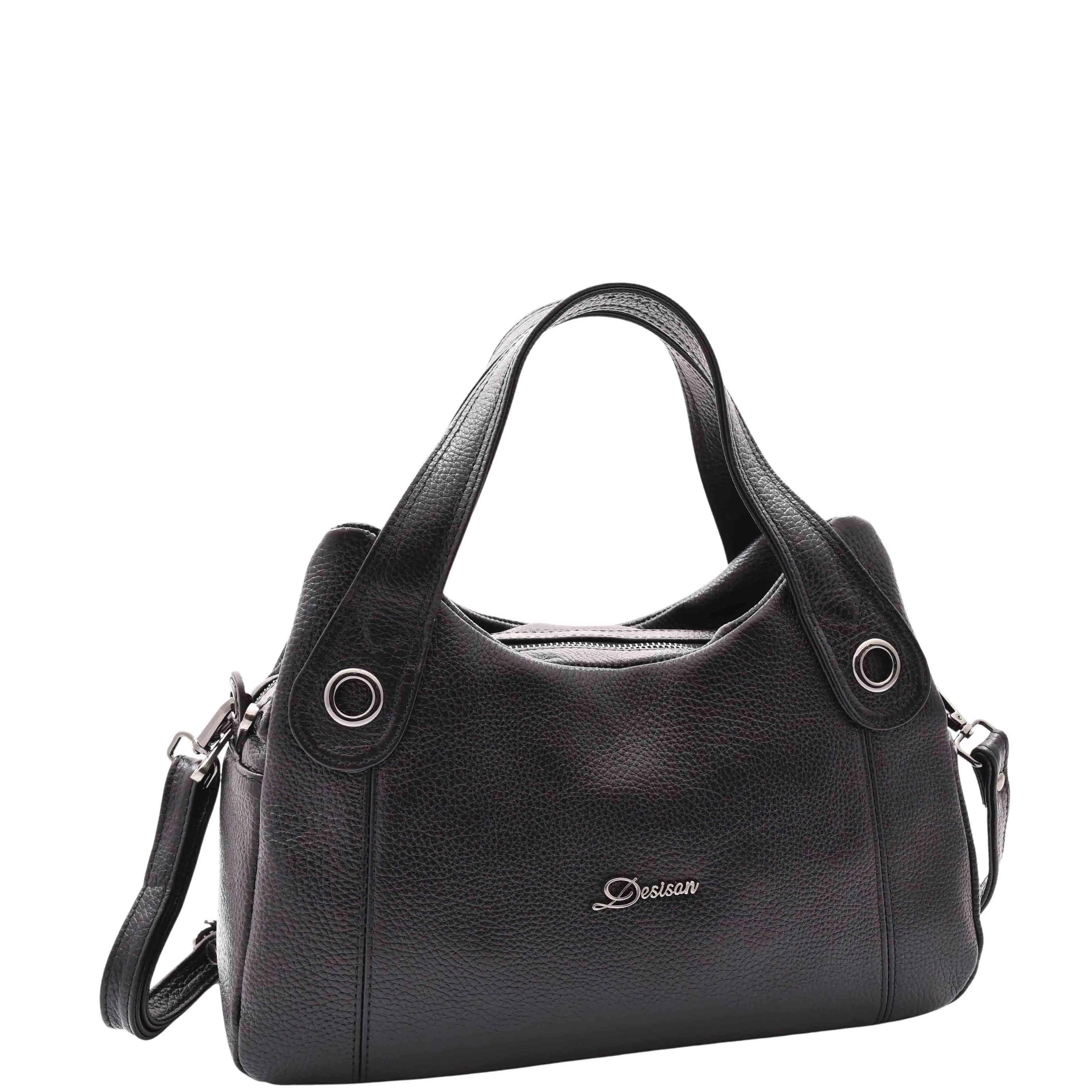 DR587 Women's Small Handbag Textured Leather Shoulder Bag Black
