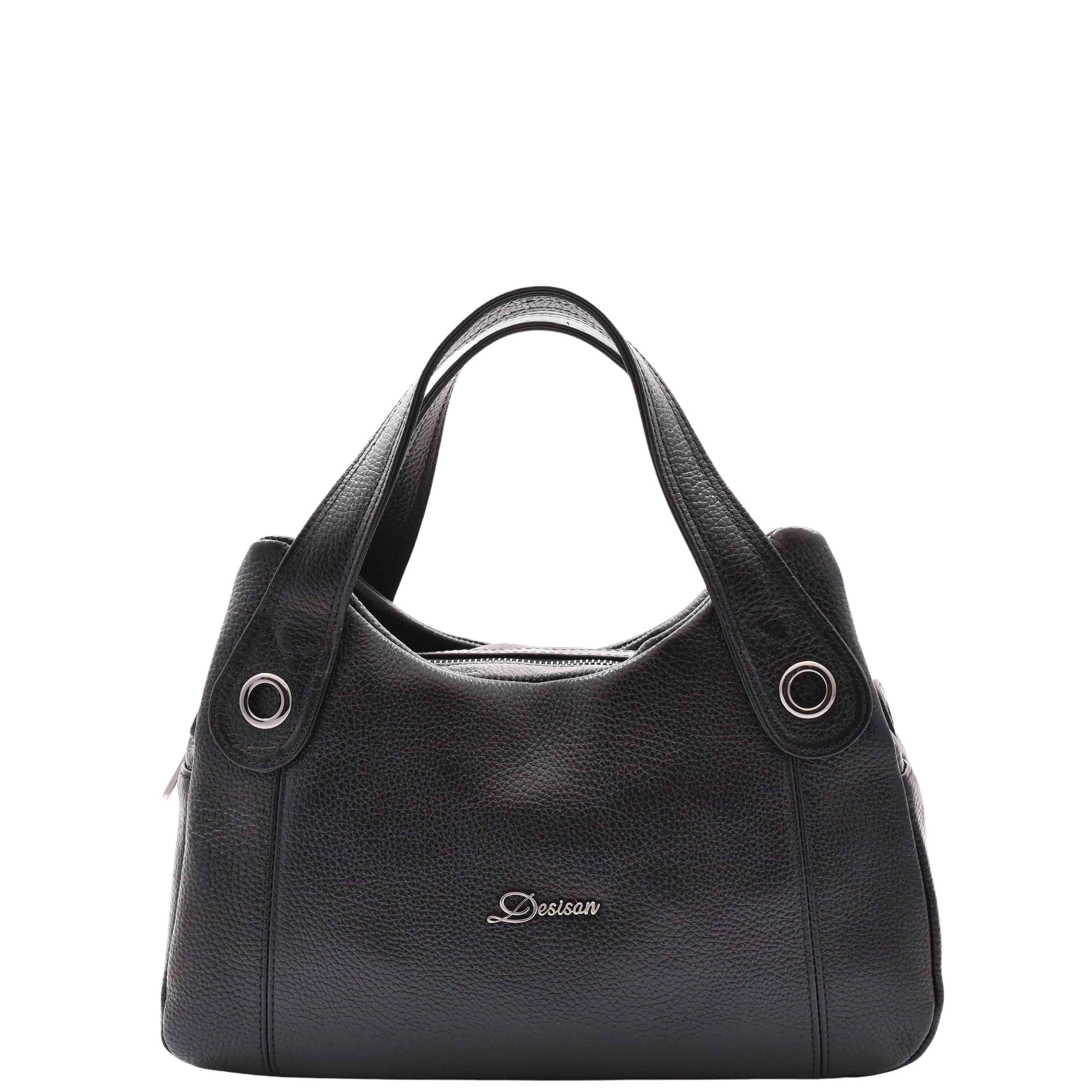 DR587 Women's Small Handbag Textured Leather Shoulder Bag Black