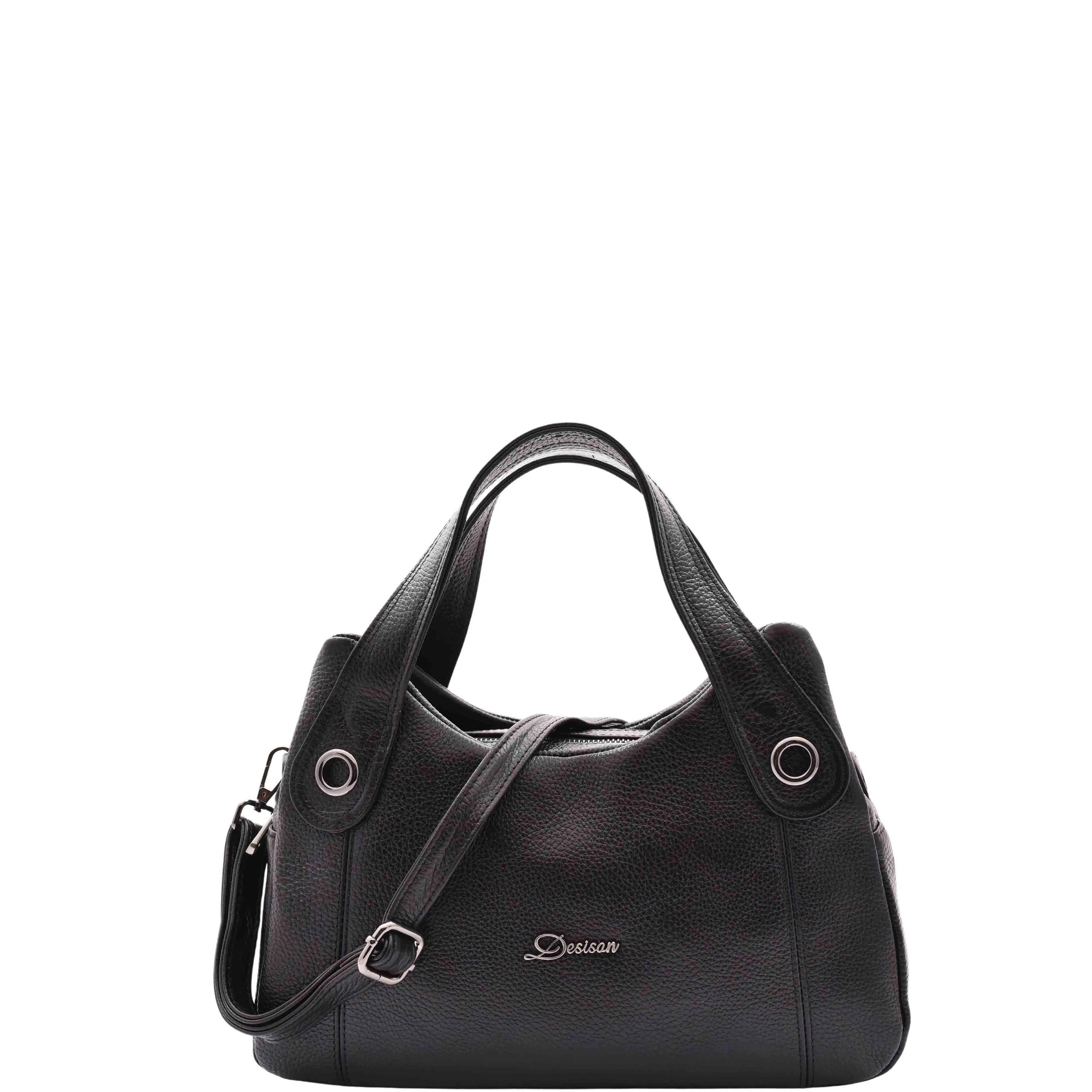 DR587 Women's Small Handbag Textured Leather Shoulder Bag Black