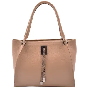 DR588 Women's Textured Leather Large Shoulder Bag With Multi Pockets Taupe