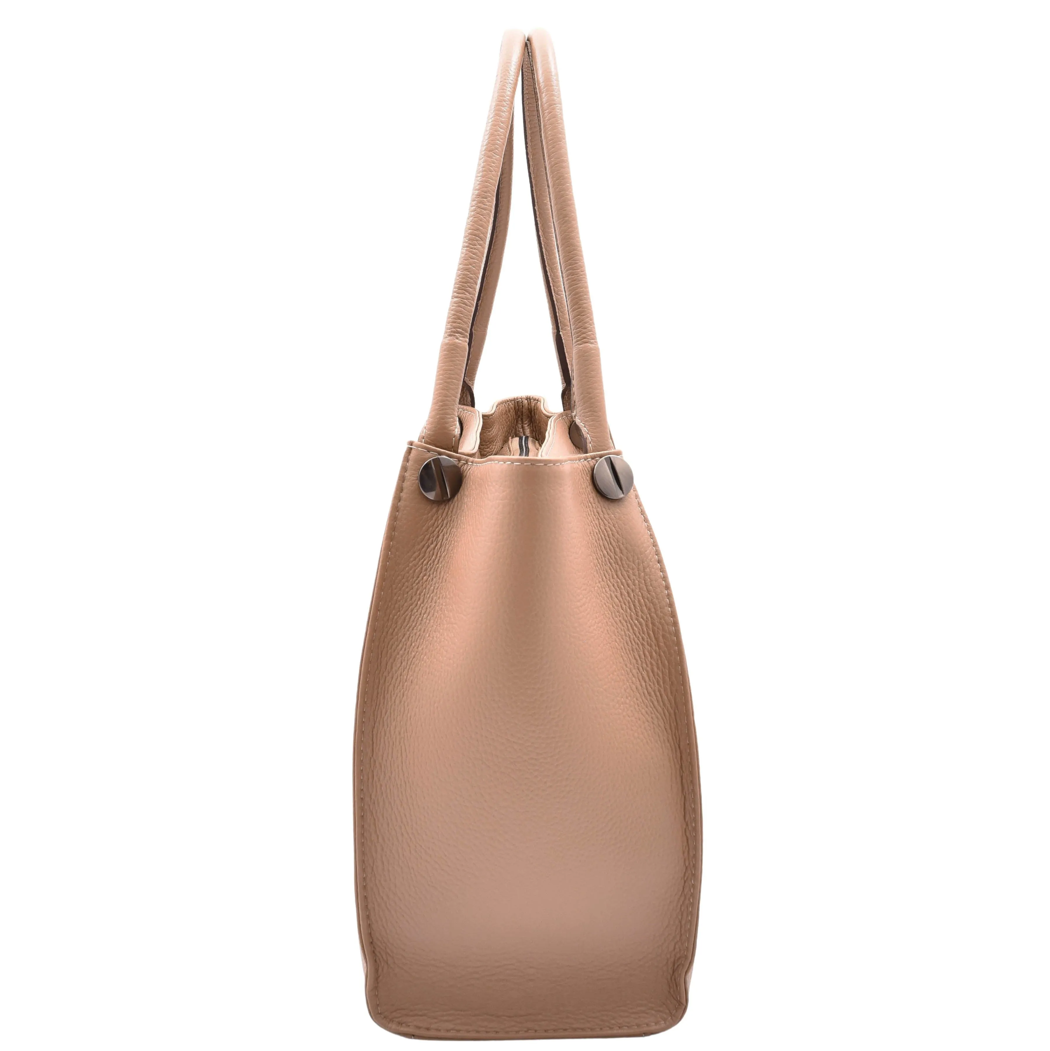 DR588 Women's Textured Leather Large Shoulder Bag With Multi Pockets Taupe