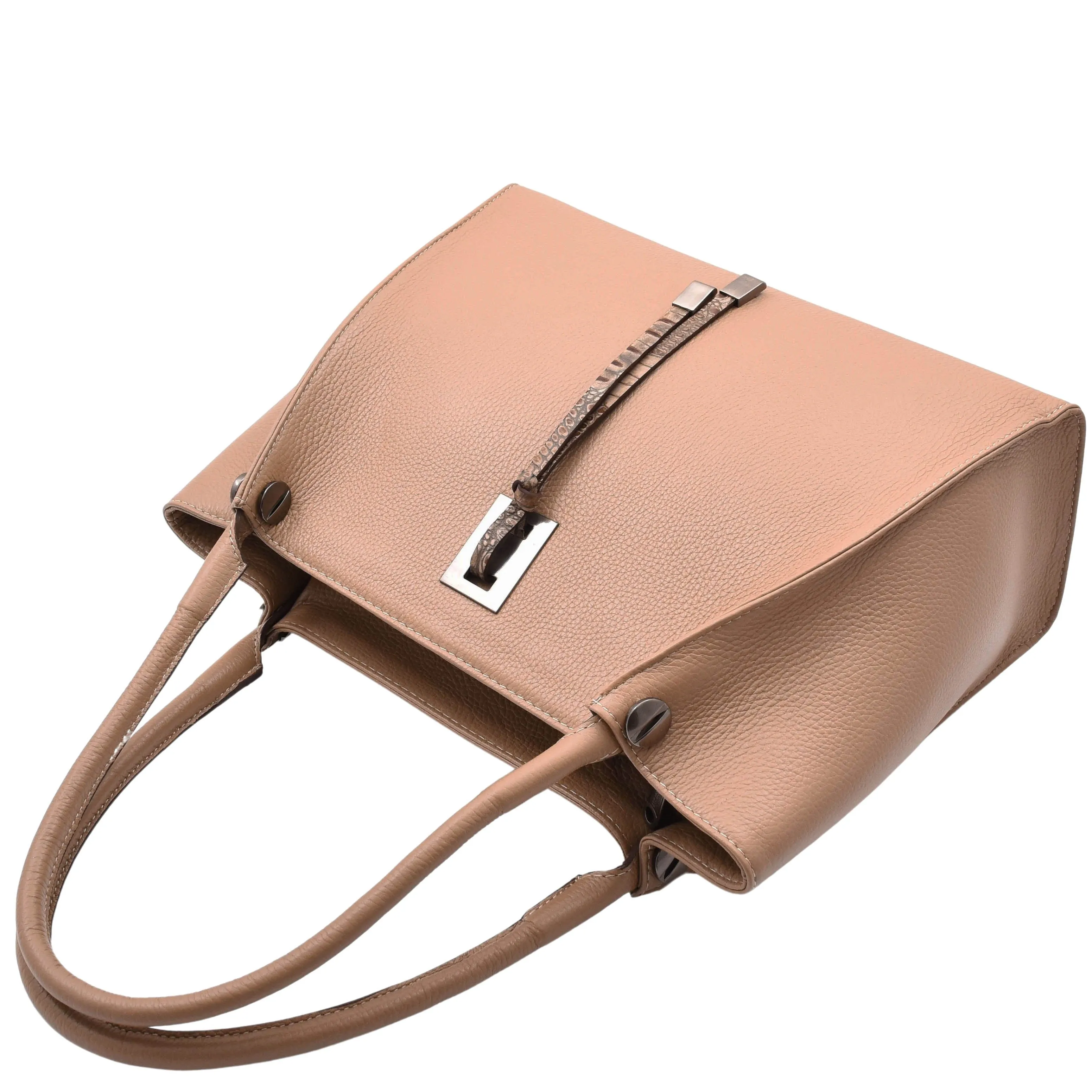 DR588 Women's Textured Leather Large Shoulder Bag With Multi Pockets Taupe