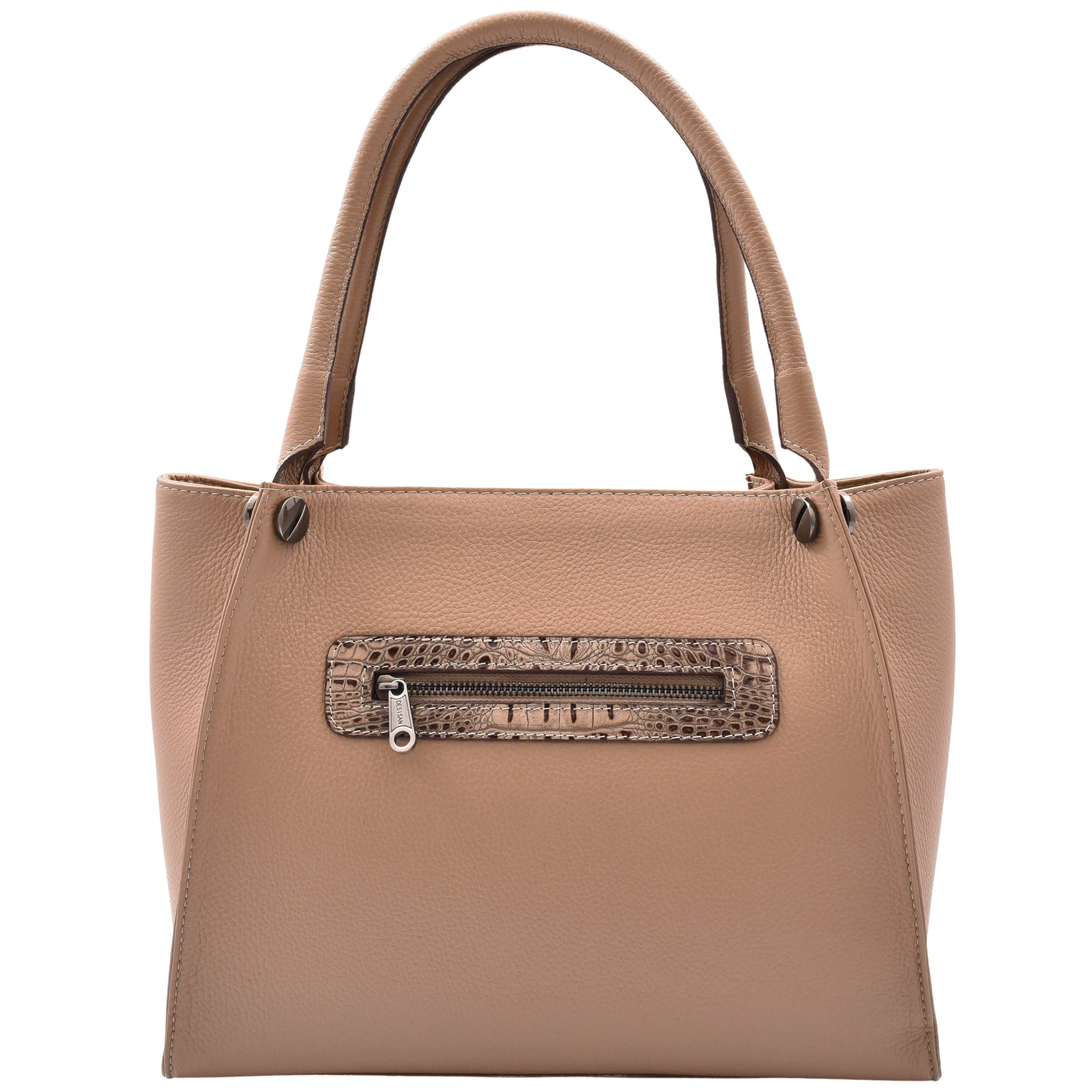 DR588 Women's Textured Leather Large Shoulder Bag With Multi Pockets Taupe