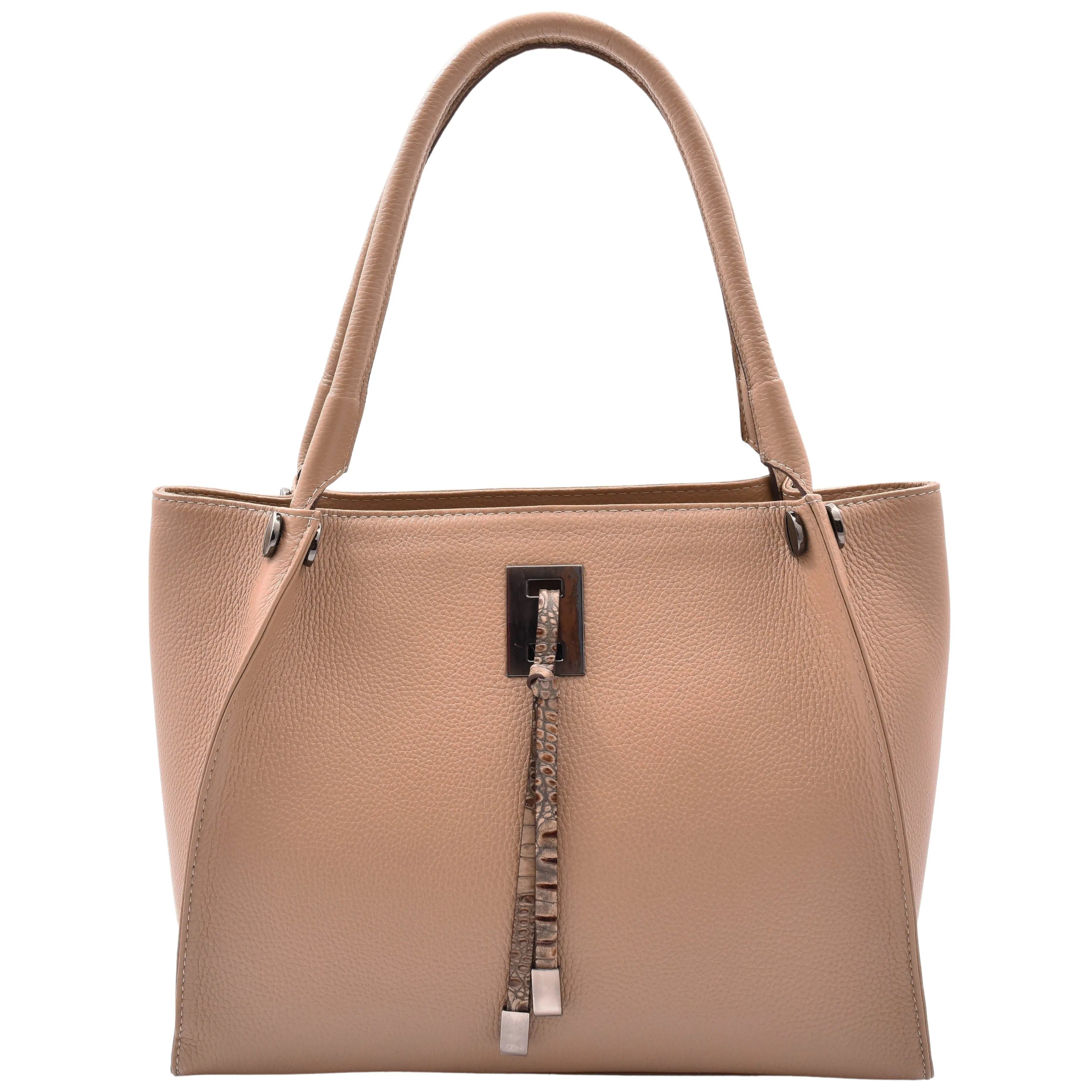 DR588 Women's Textured Leather Large Shoulder Bag With Multi Pockets Taupe