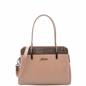 DR589 Women's Leather Medium Size Tote Zip Shoulder Bag Taupe