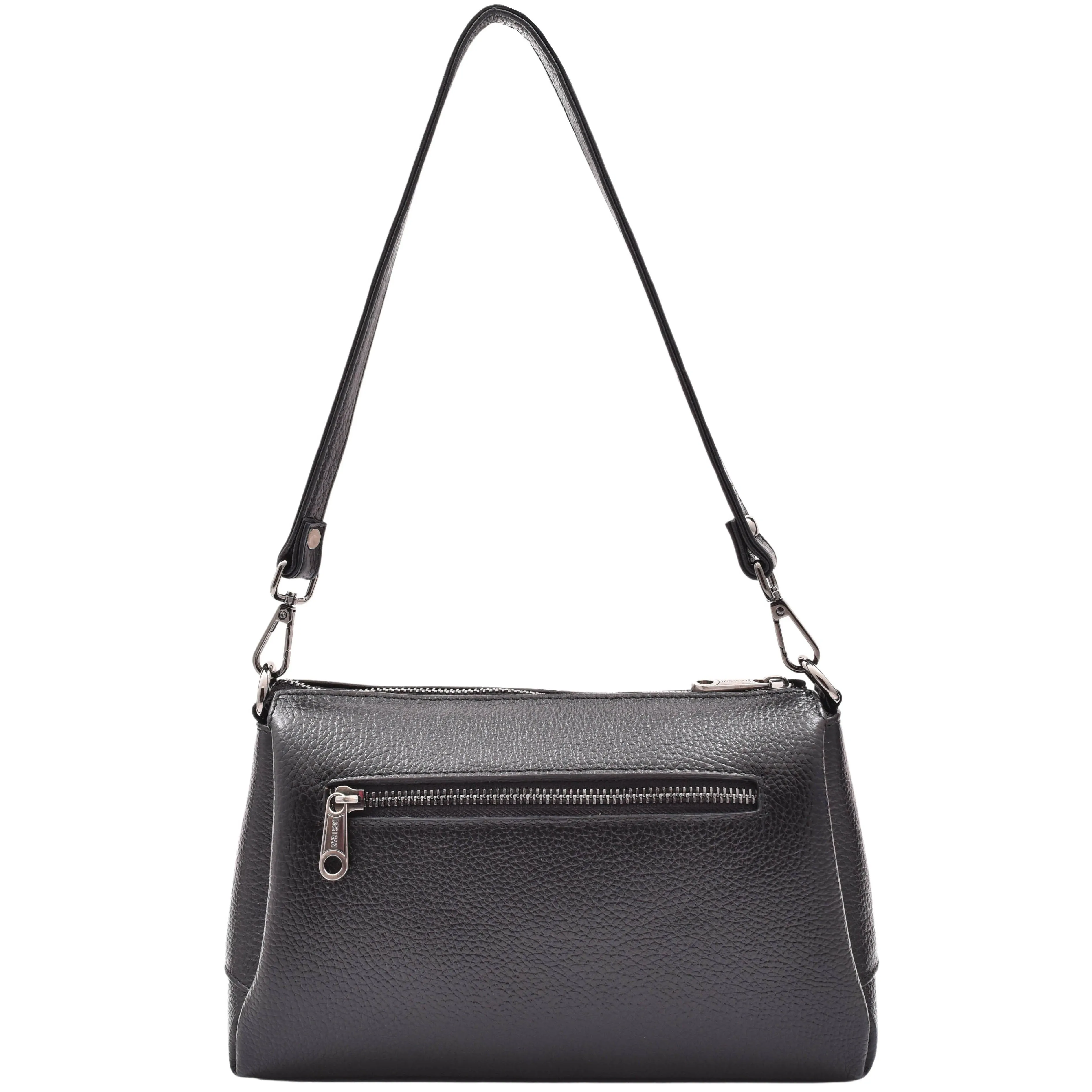 DR597 Women's Genuine Leather Small Zip Handbag Shoulder Bag Black