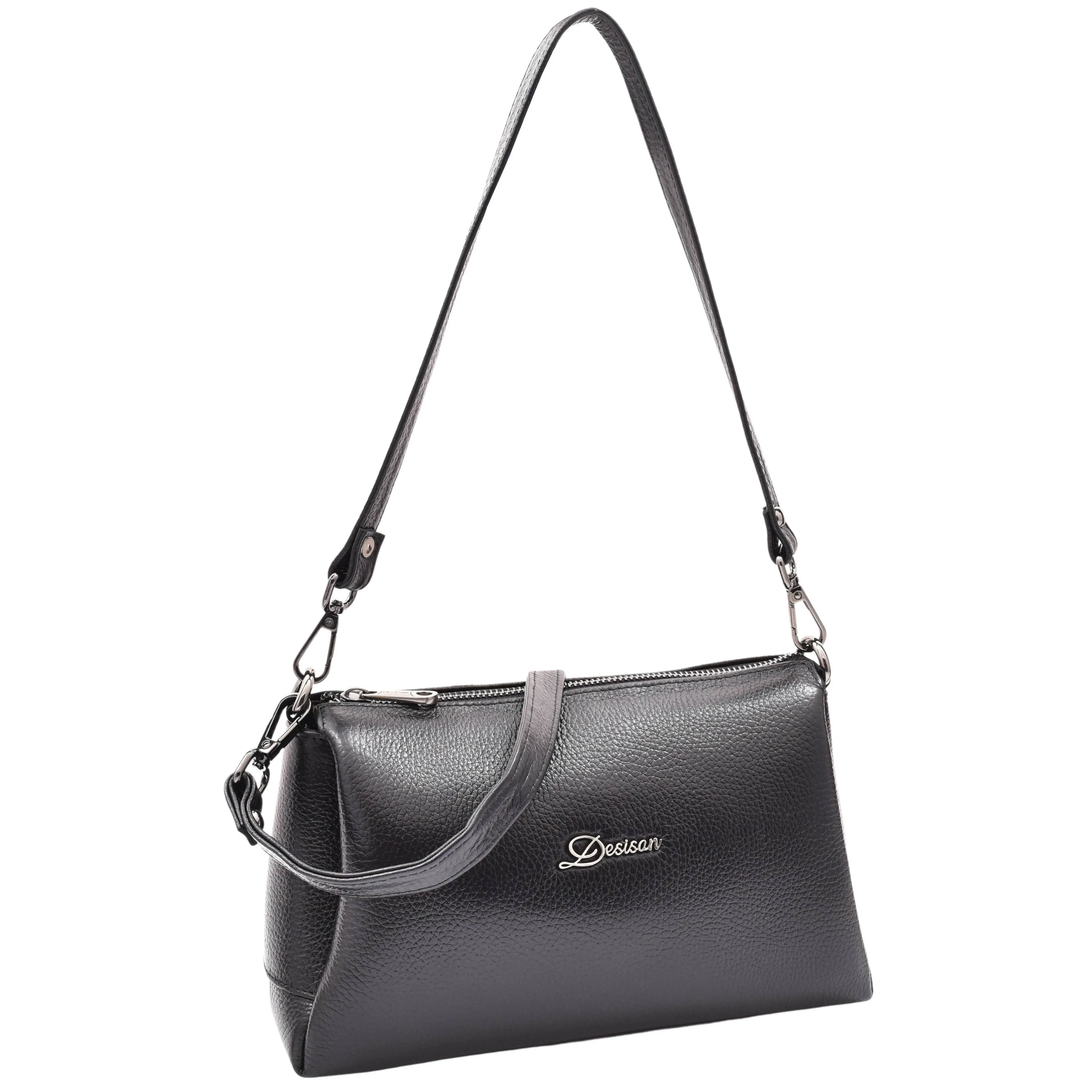 DR597 Women's Genuine Leather Small Zip Handbag Shoulder Bag Black