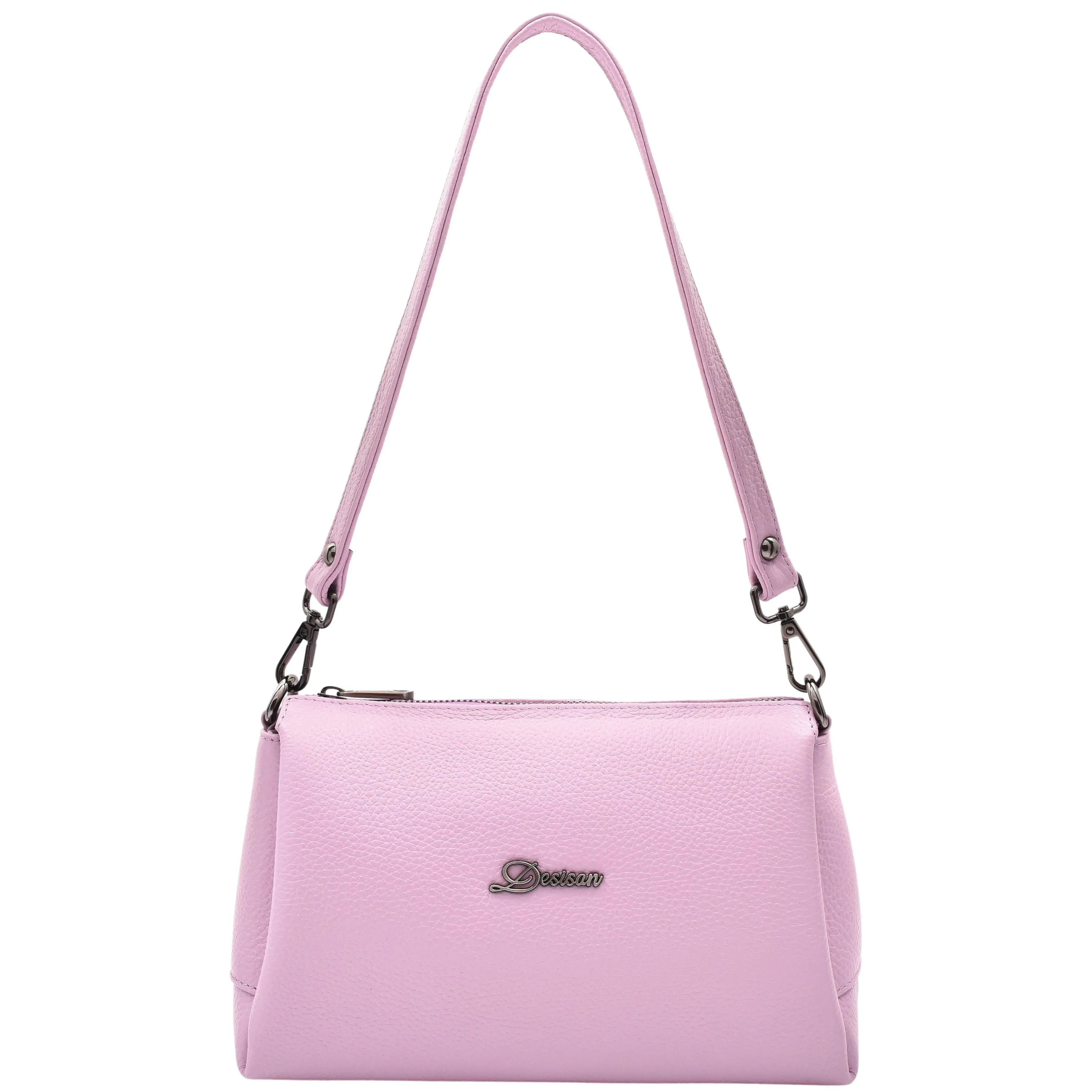 DR597 Women's Genuine Leather Small Zip Handbag Shoulder Bag Lilac