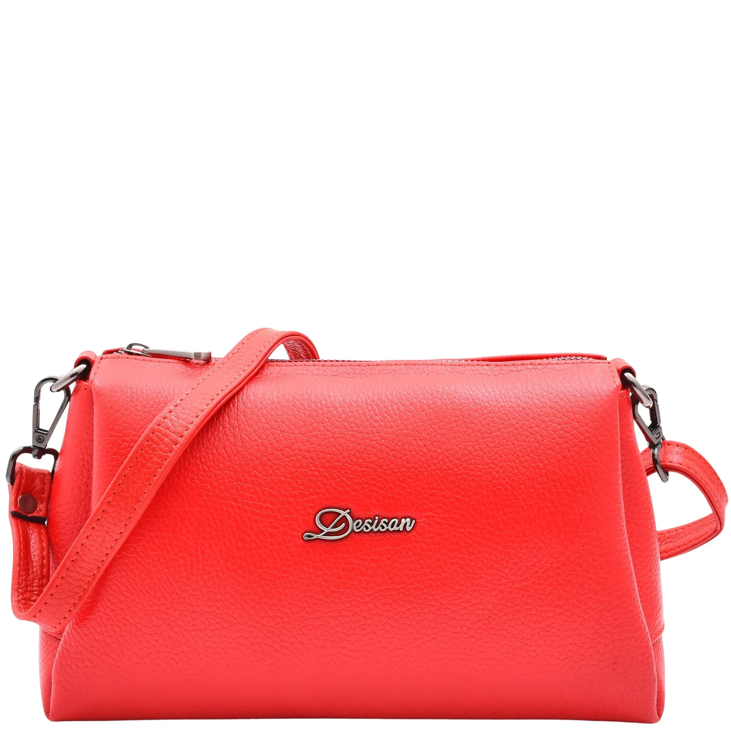 DR597 Women's Genuine Leather Small Zip Handbag Shoulder Bag Red