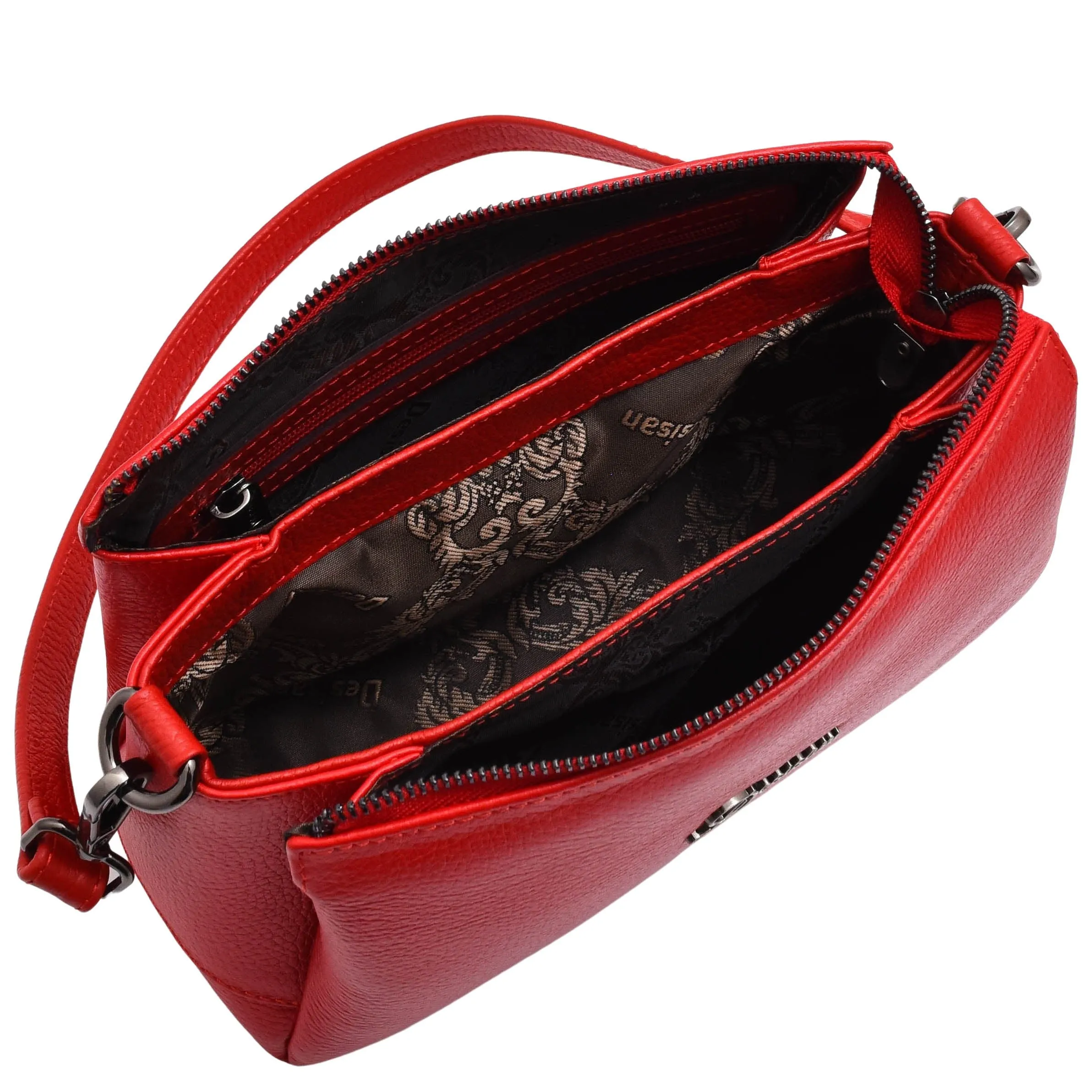 DR597 Women's Genuine Leather Small Zip Handbag Shoulder Bag Red