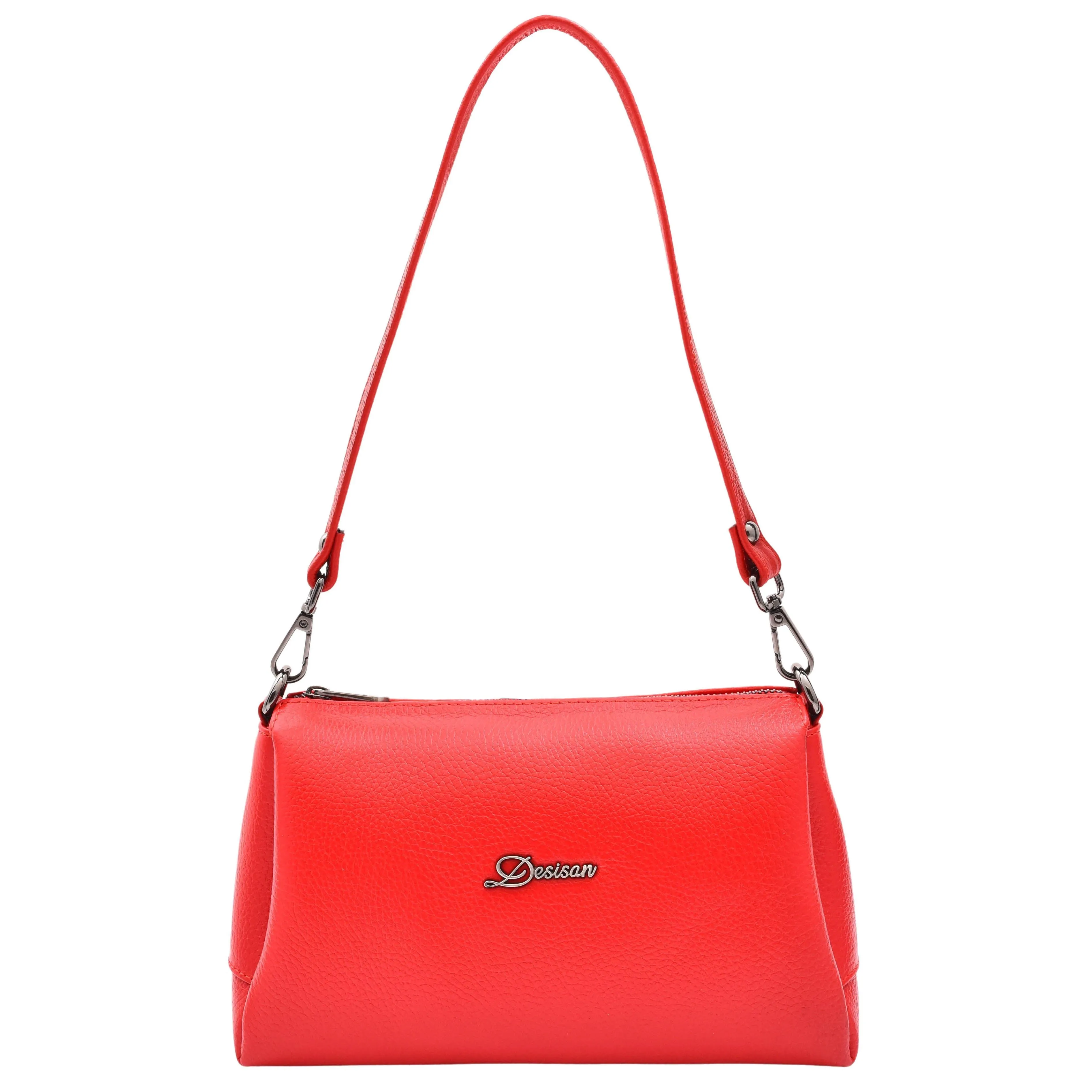 DR597 Women's Genuine Leather Small Zip Handbag Shoulder Bag Red