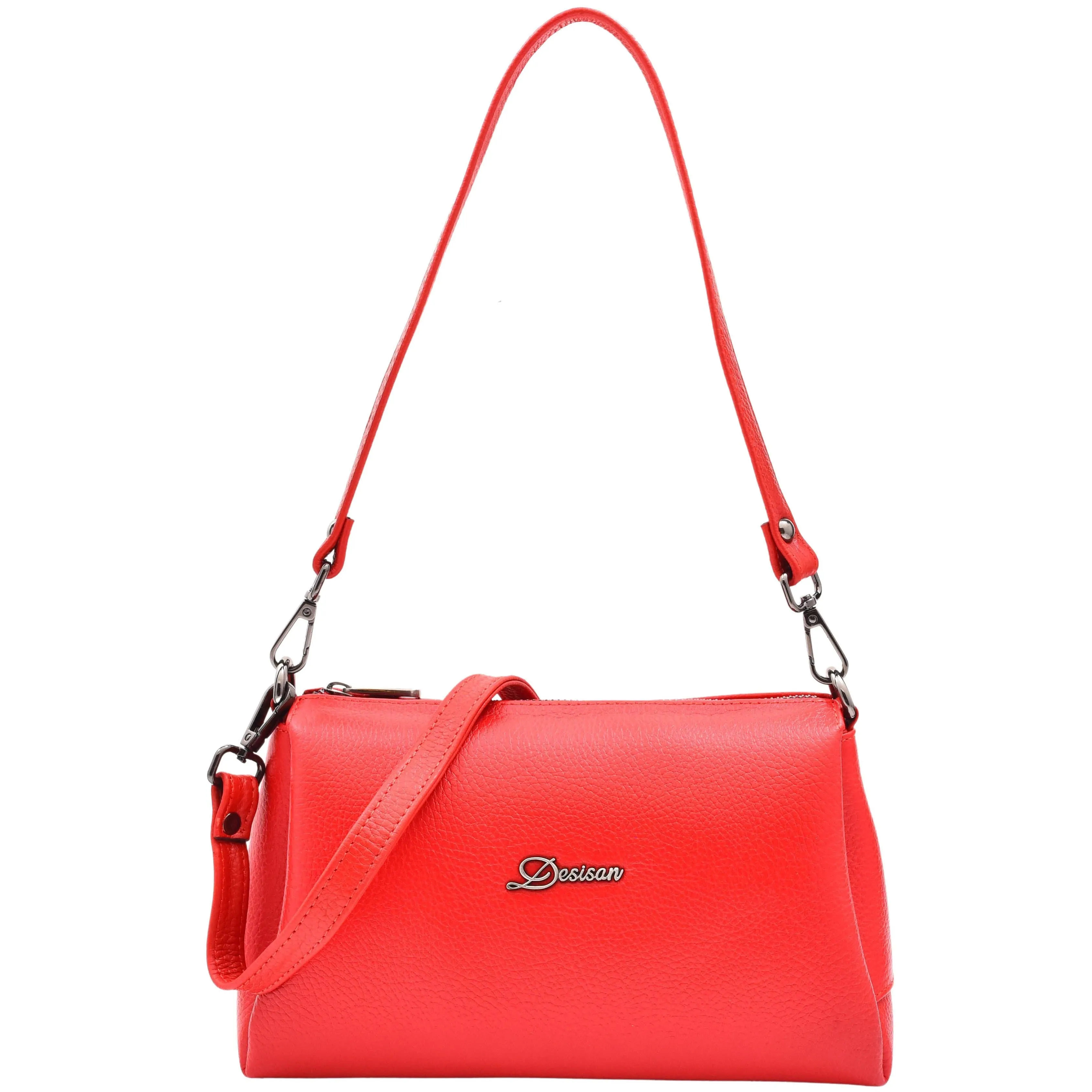 DR597 Women's Genuine Leather Small Zip Handbag Shoulder Bag Red