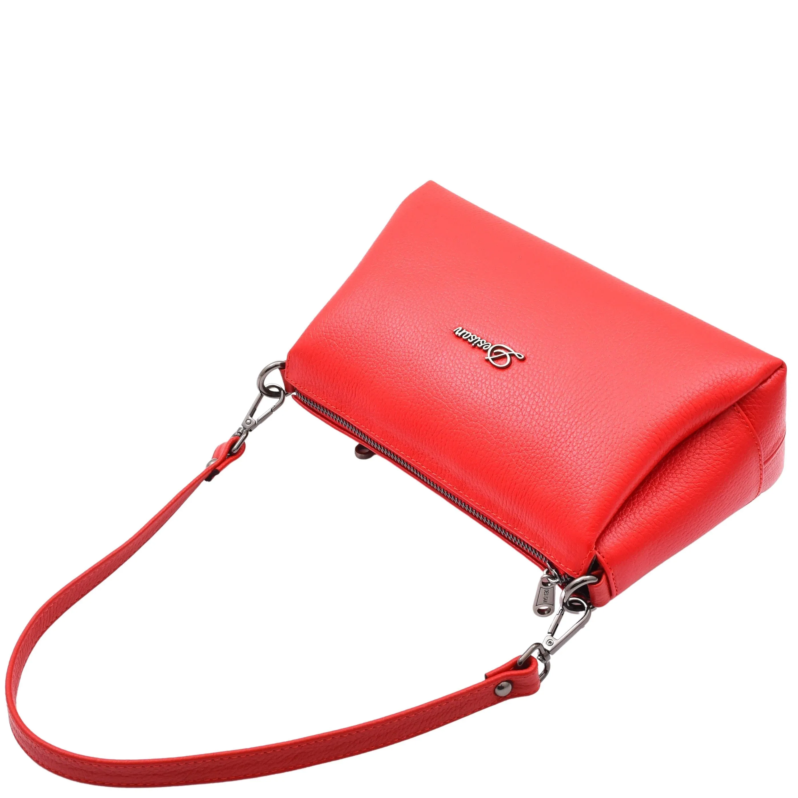 DR597 Women's Genuine Leather Small Zip Handbag Shoulder Bag Red