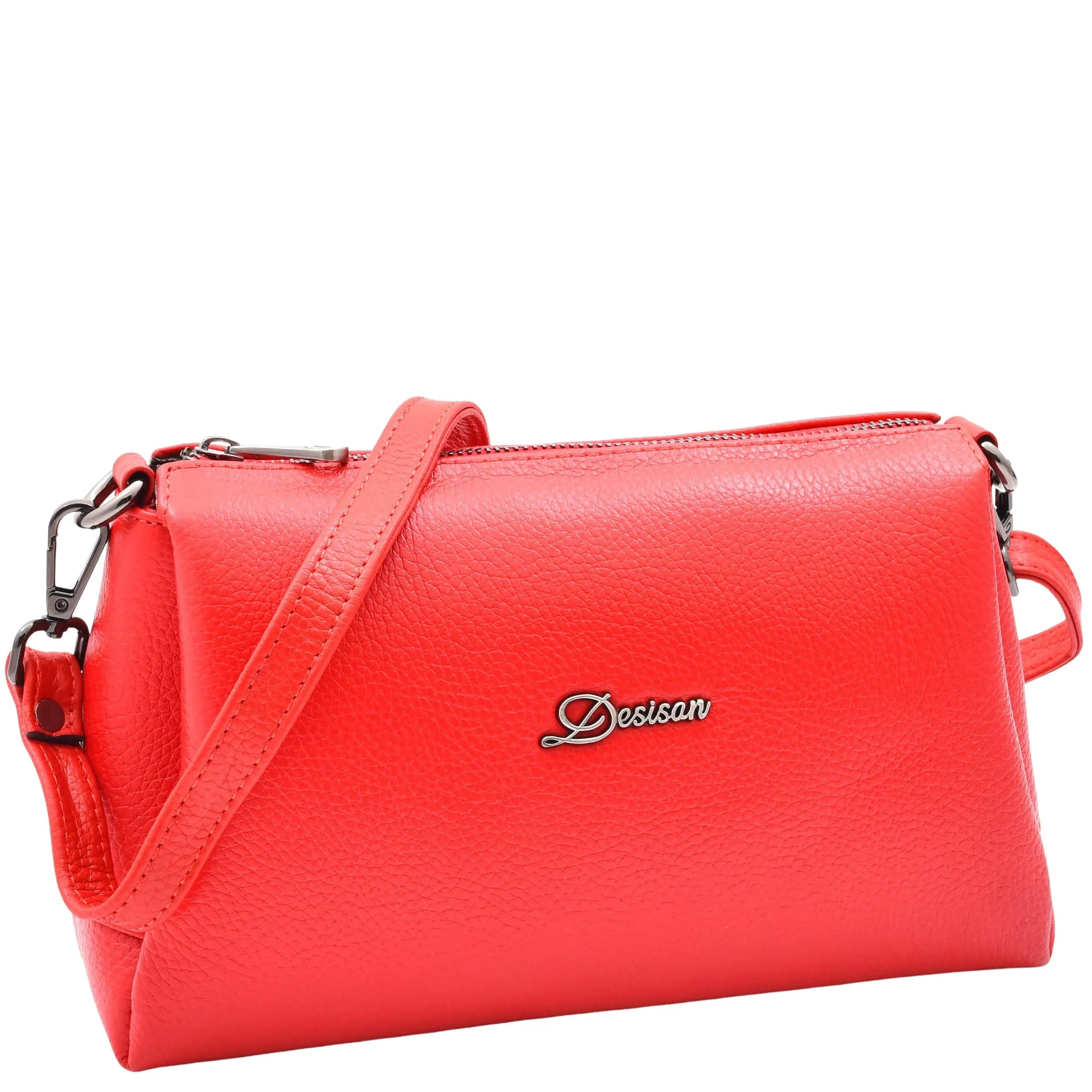 DR597 Women's Genuine Leather Small Zip Handbag Shoulder Bag Red