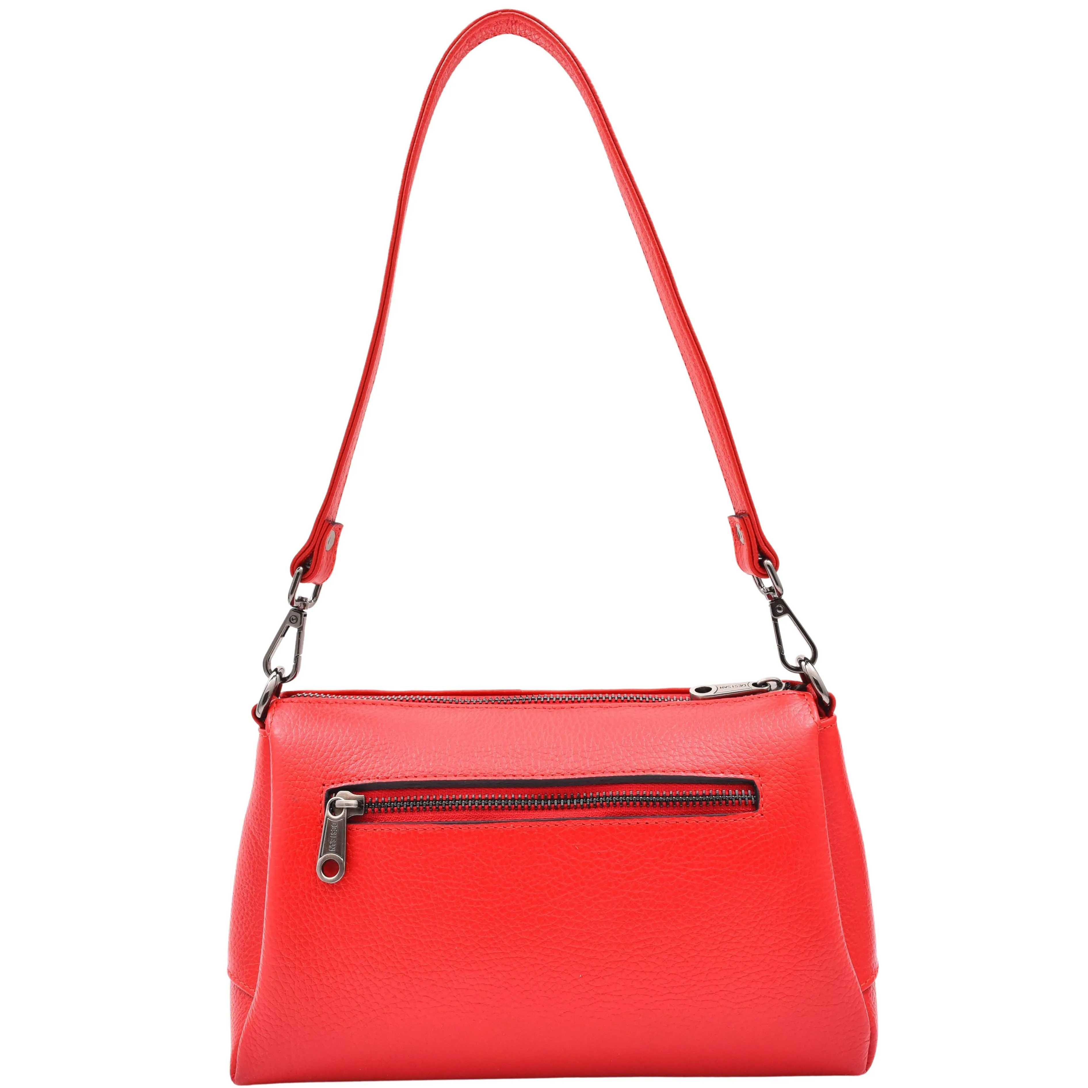 DR597 Women's Genuine Leather Small Zip Handbag Shoulder Bag Red