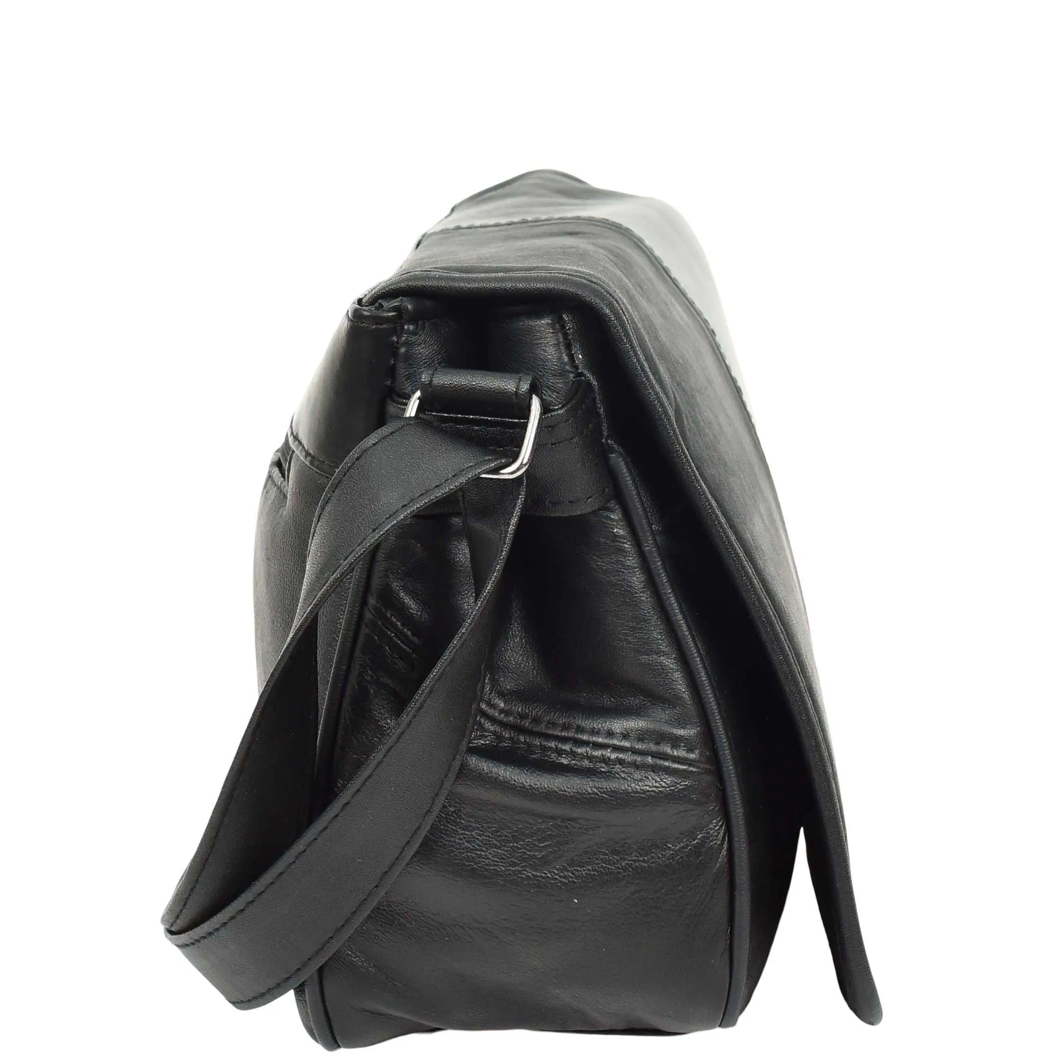 DR649 Women's Soft Leather Medium Cross Body Messenger Bag Black