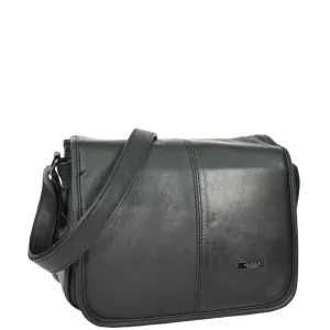 DR649 Women's Soft Leather Medium Cross Body Messenger Bag Black