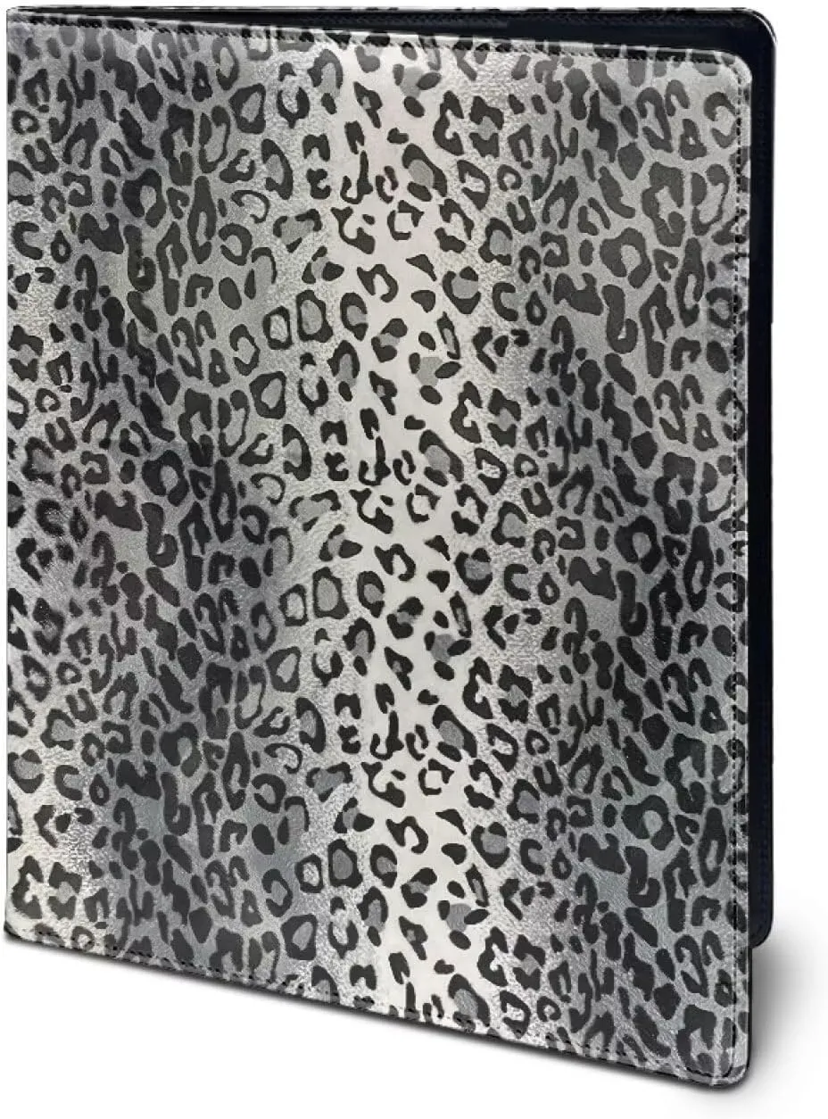 Dreaweet Silver Leopard Print Padfolio for Women Leather Portfolio Binder,Interview Legal Document Organizer with Pen Slots Business Card Holder Letter Sized Writing Pad,Office Supplies