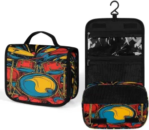 Drum Music Abstract Art Makeup Bag Portable Hanging Organizer for Travel Wash Bags With Handle And Divider