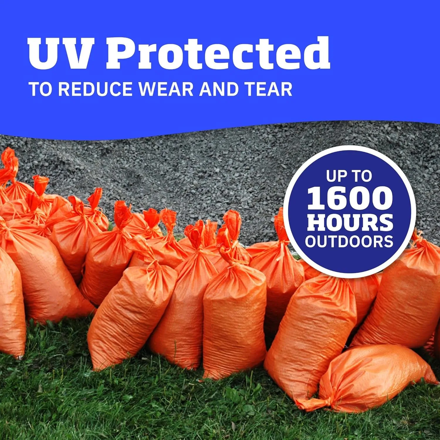DURASACK Large Heavy Duty Sand Bags with Tie Strings Empty Woven Polypropylene Sandbags for Flood Control with 1600 Hours of UV Protection, 50 lbs Capacity, 18x30 inches, Orange, 100 Count
