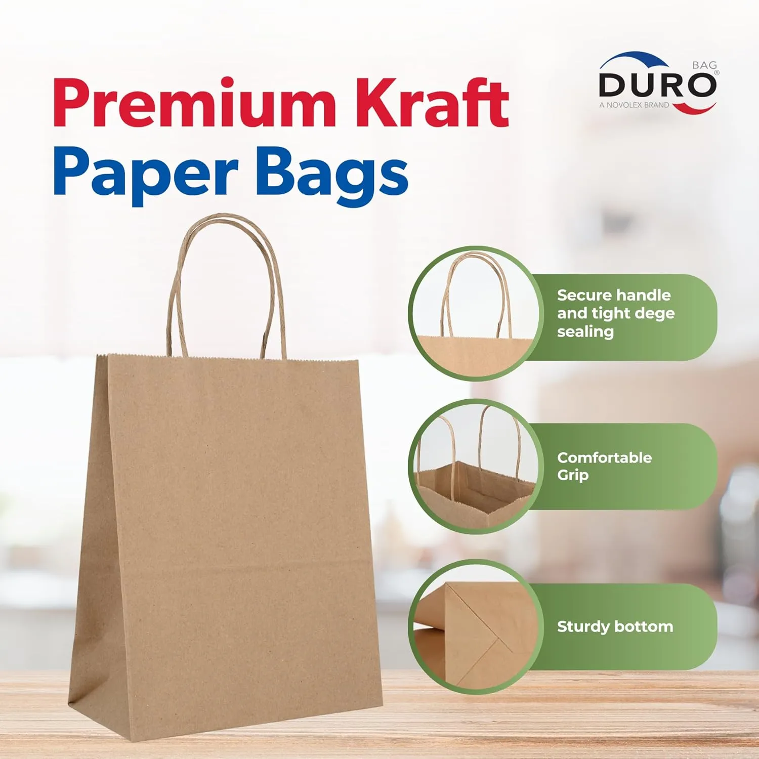 DURO 60# 8x4.5x10.25 Brown Paper Bags for Small Business, Small Kraft Bags with Handles, Holidays, Party Favors, Retail Shopping & Crafts - Pack of 250