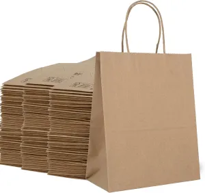 DURO 60# 8x4.5x10.25 Brown Paper Bags for Small Business, Small Kraft Bags with Handles, Holidays, Party Favors, Retail Shopping & Crafts - Pack of 250