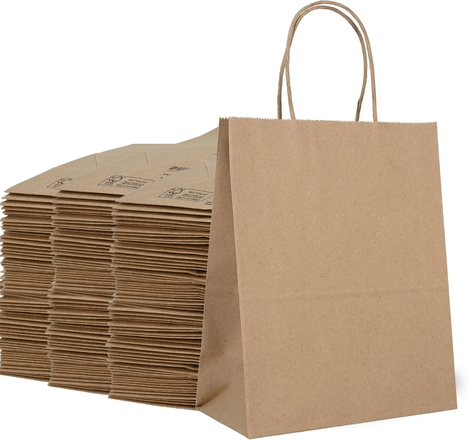DURO 60# 8x4.5x10.25 Brown Paper Bags for Small Business, Small Kraft Bags with Handles, Holidays, Party Favors, Retail Shopping & Crafts - Pack of 250