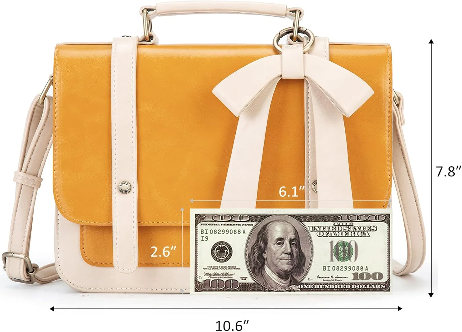 ECOSUSI Small Crossbody Bags Vintage Satchel Work Bag Vegan Leather Shoulder Bag with Detachable Bow