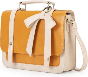 ECOSUSI Small Crossbody Bags Vintage Satchel Work Bag Vegan Leather Shoulder Bag with Detachable Bow