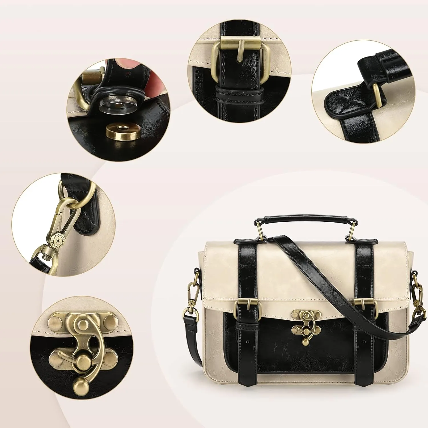 ECOSUSI Women PU Leather Satchel Purse Vintage Small College Crossbody Messenger Bag Work Cross-body Bag